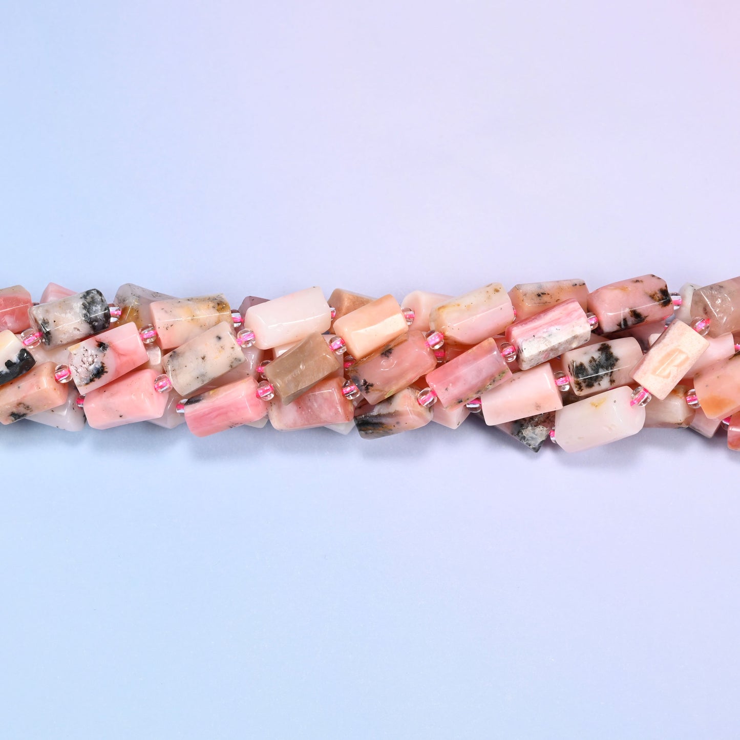 Pink Opal Faceted Tube Beads, Full Strand 27pc, Jewelry Making