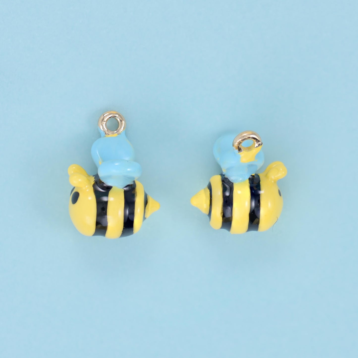 Enamel Bumble Bee Charm 13x11mm with a pale blue domed head
