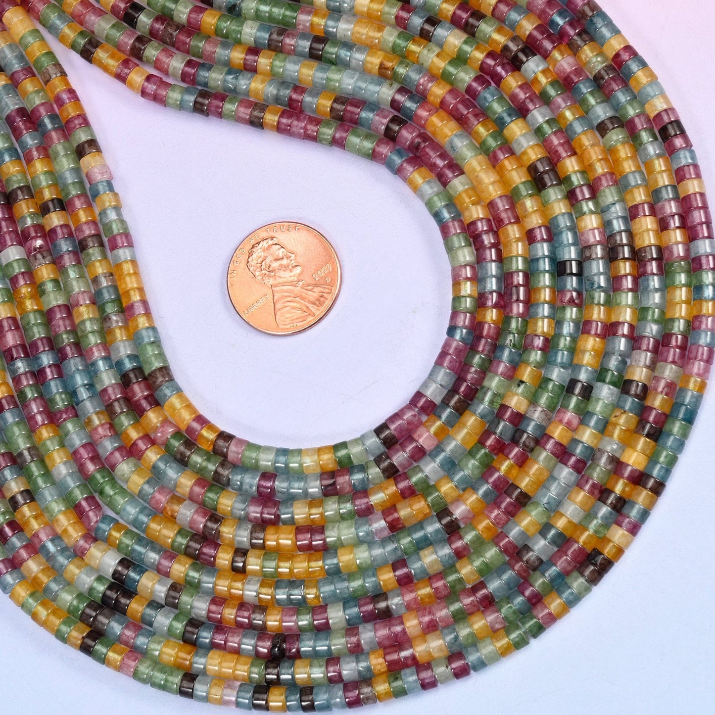 Colorful Fluorite Smooth Heishi Disc Beads, approximately 180 beads per strand
