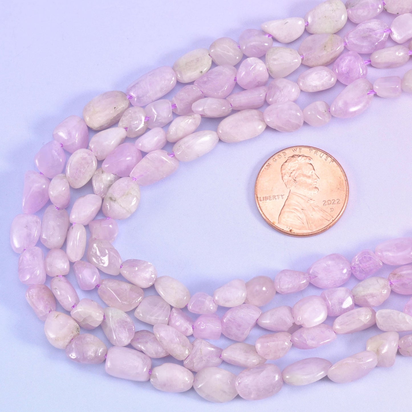 Kunzite pebble nugget beads, 15.5 inch strand