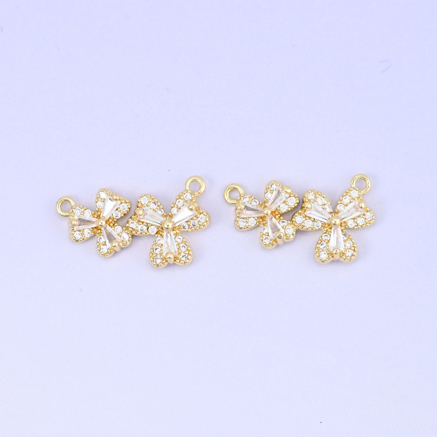 Flower Zircon Connector Pendant in warm 18K gold plating with clear zircon