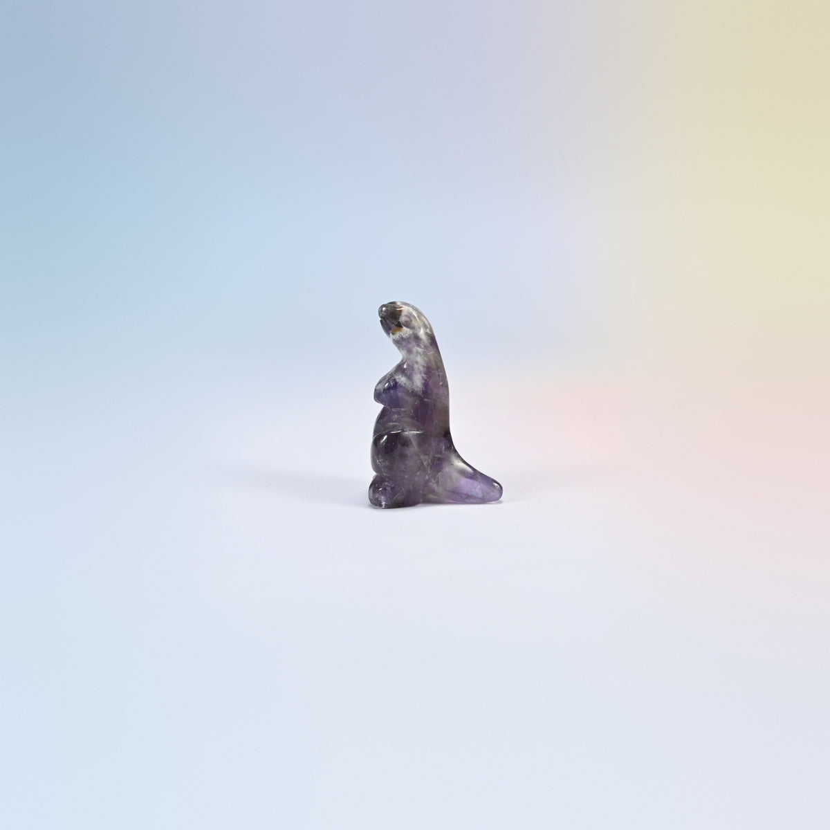 One amethyst T-Rex dinosaur crystal carving, 2 inch, purple natural stone