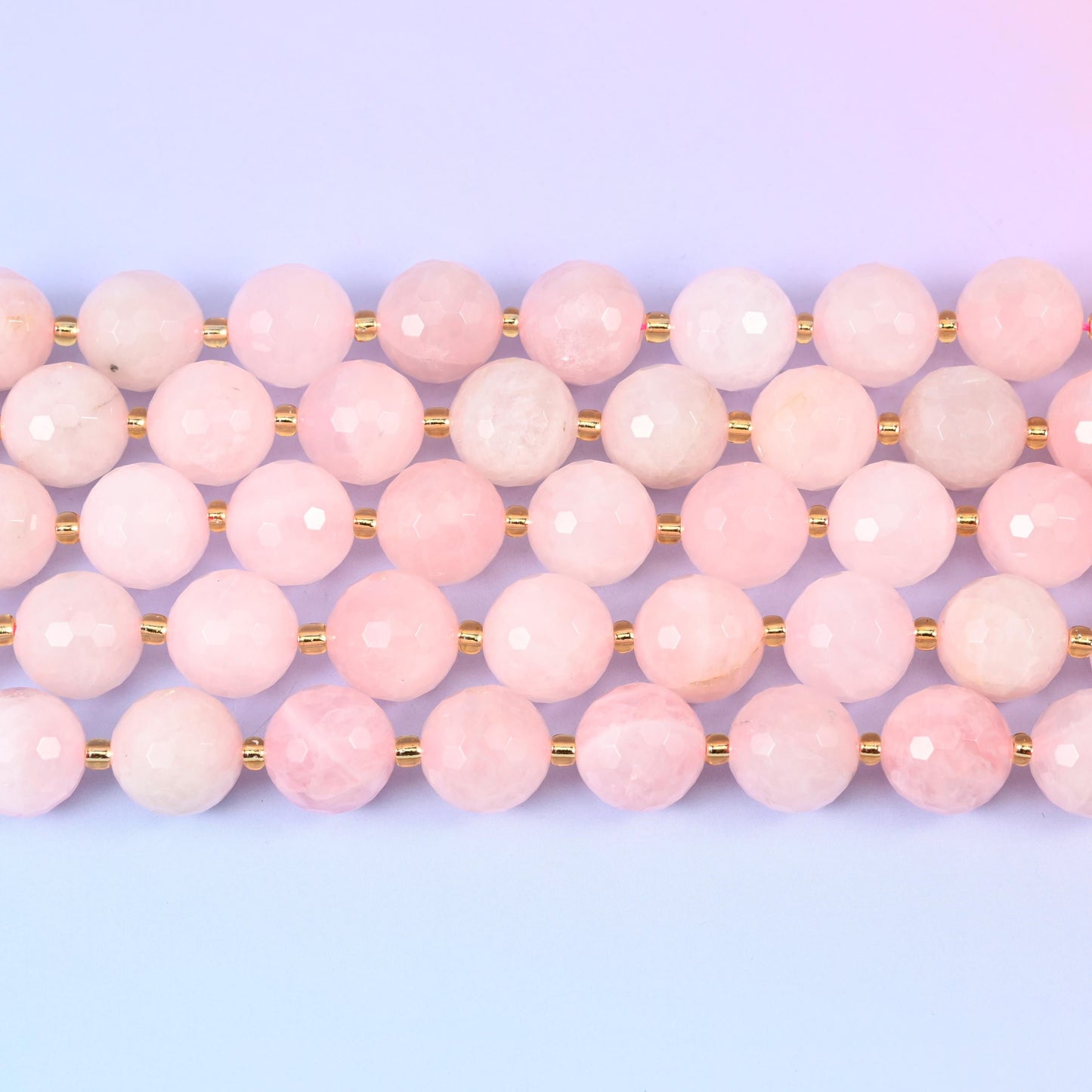 Rose quartz faceted round beads in milky blush pink