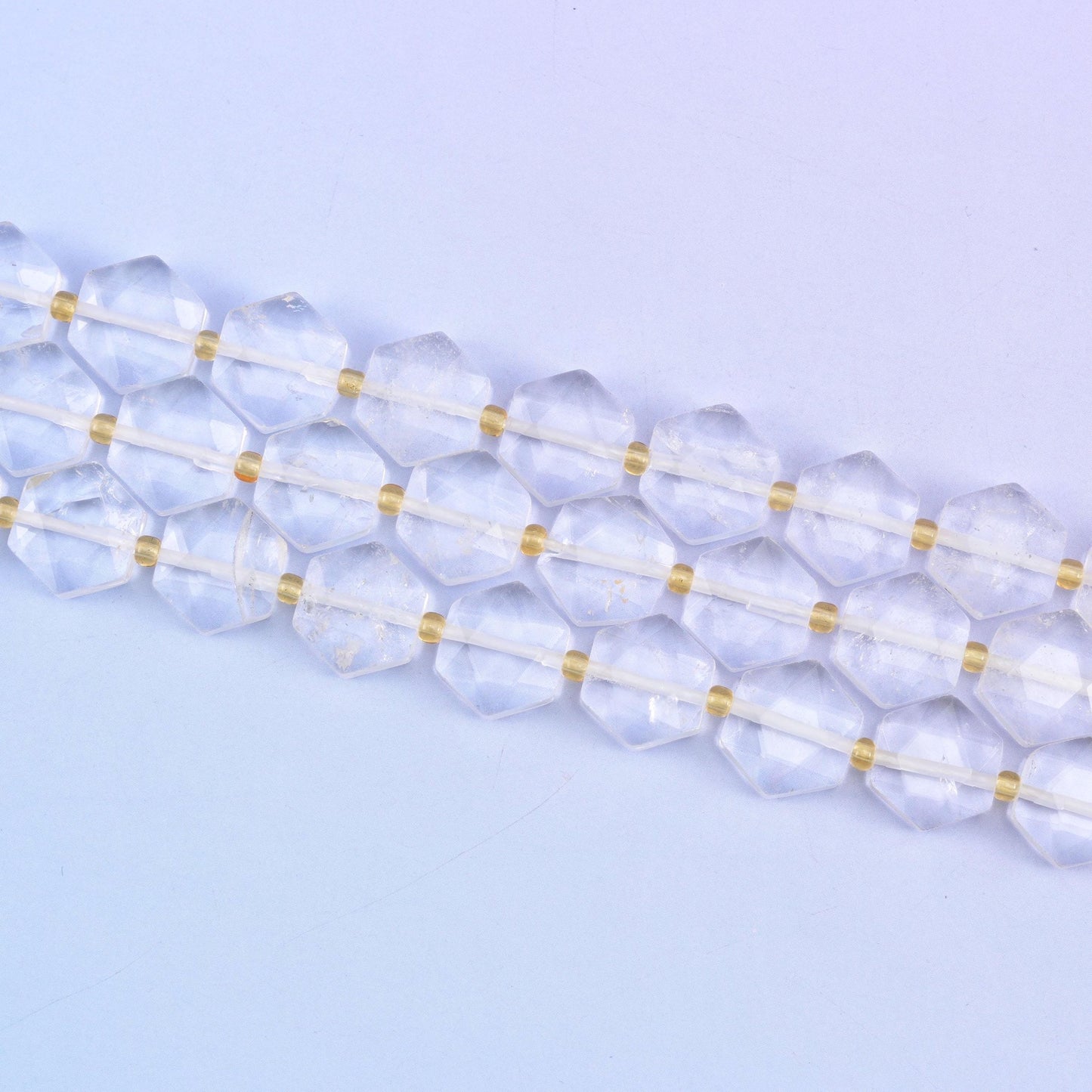 Clear quartz hexagon beads, 15.5 inch strand