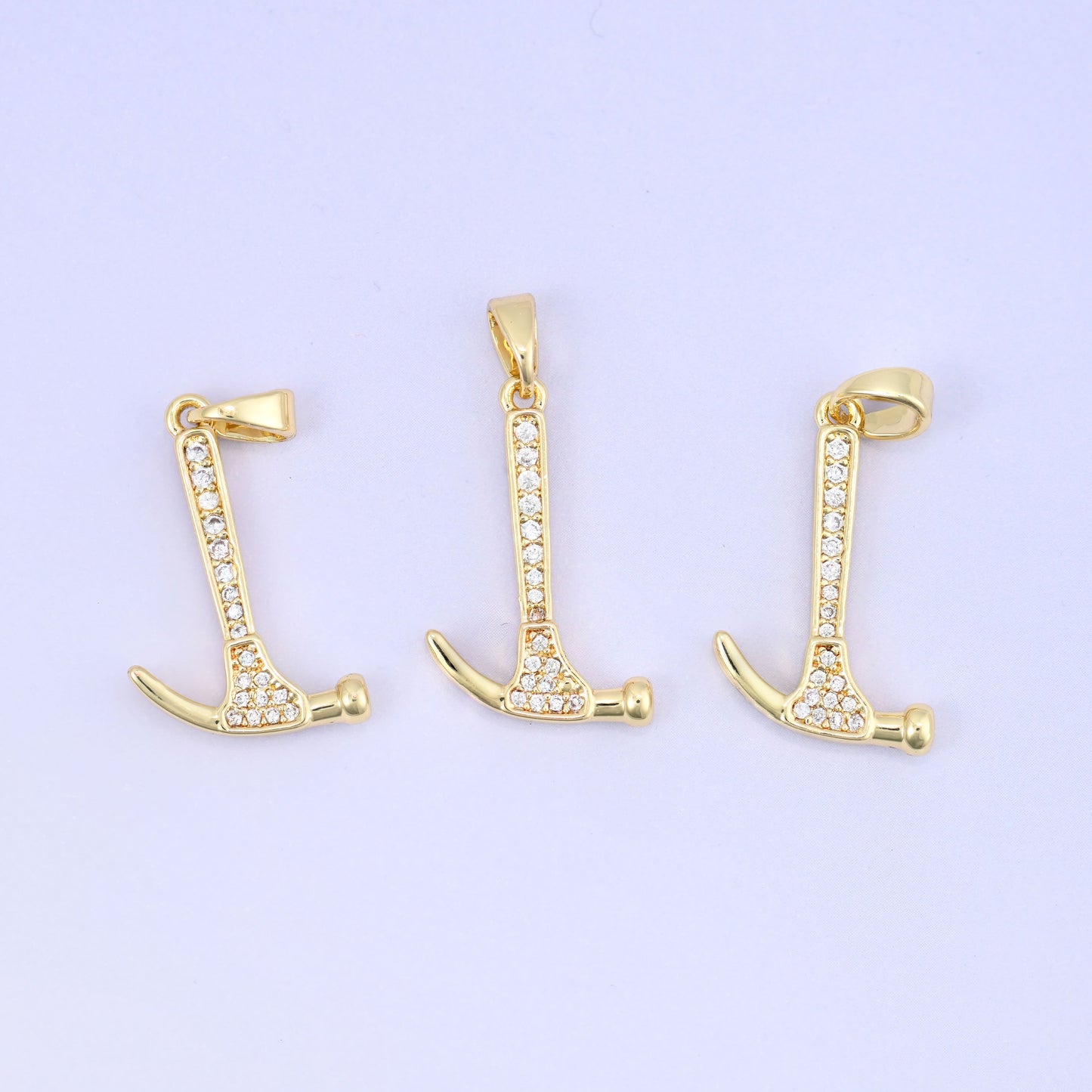 Hammer Zircon Charms: 18K Gold Plated Pendants, Jewelry Making Supply