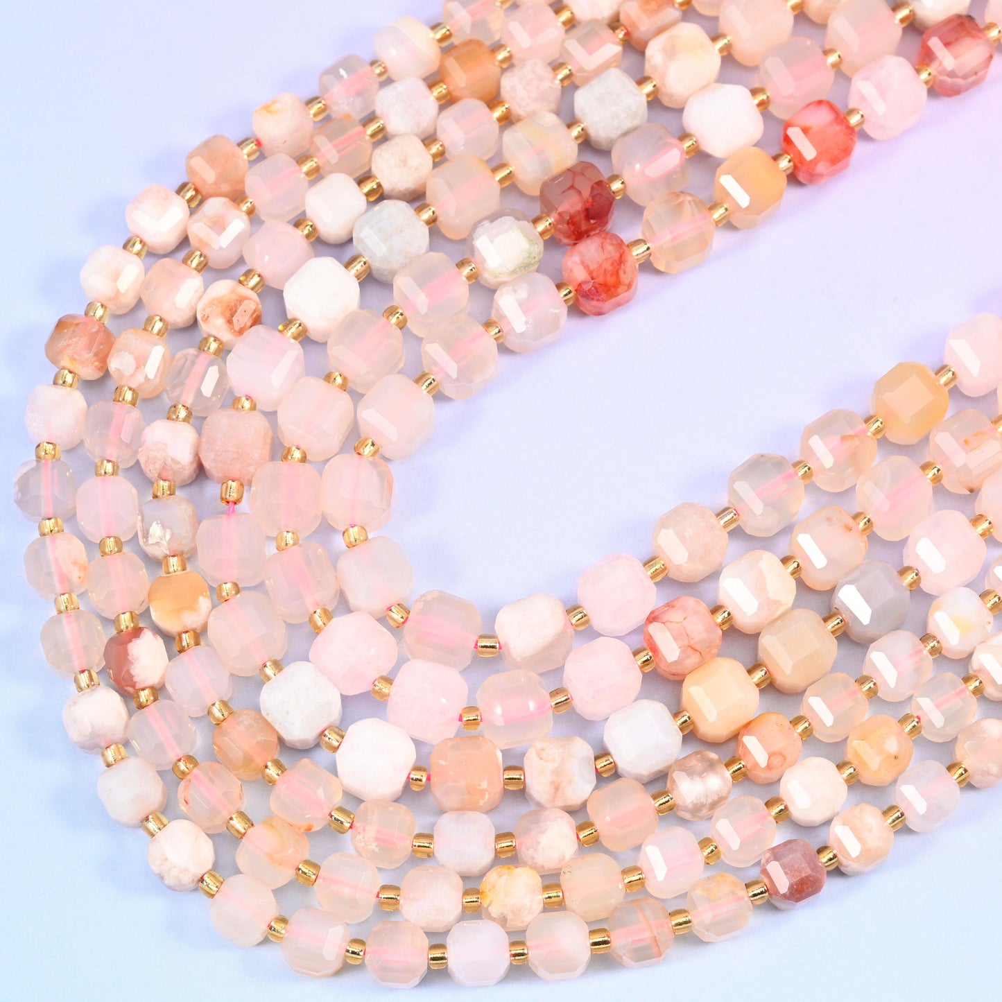Sakura Agate Faceted Cube Beads, 15 inch strand