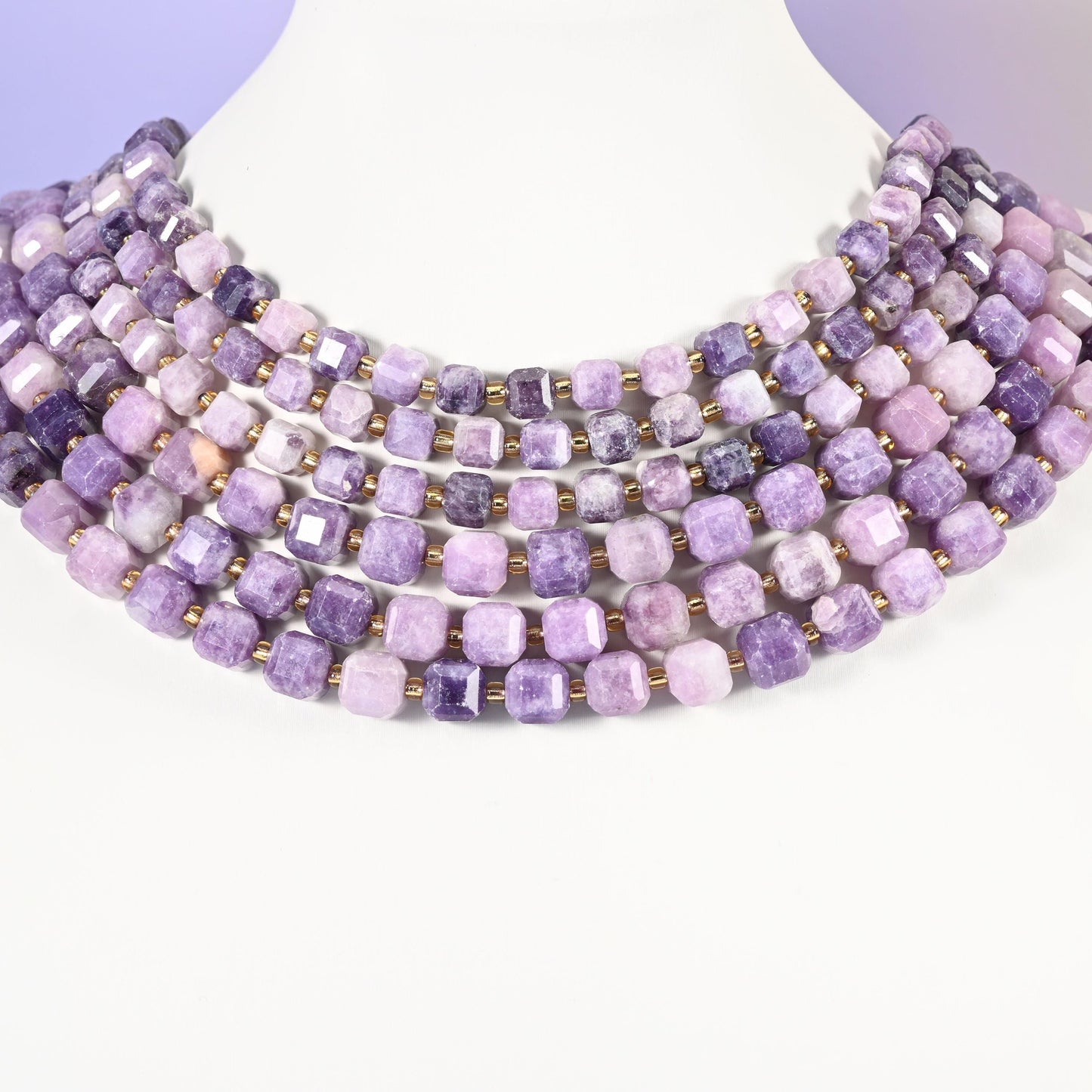 Lepidolite beads, faceted cube, 6mm and 8mm