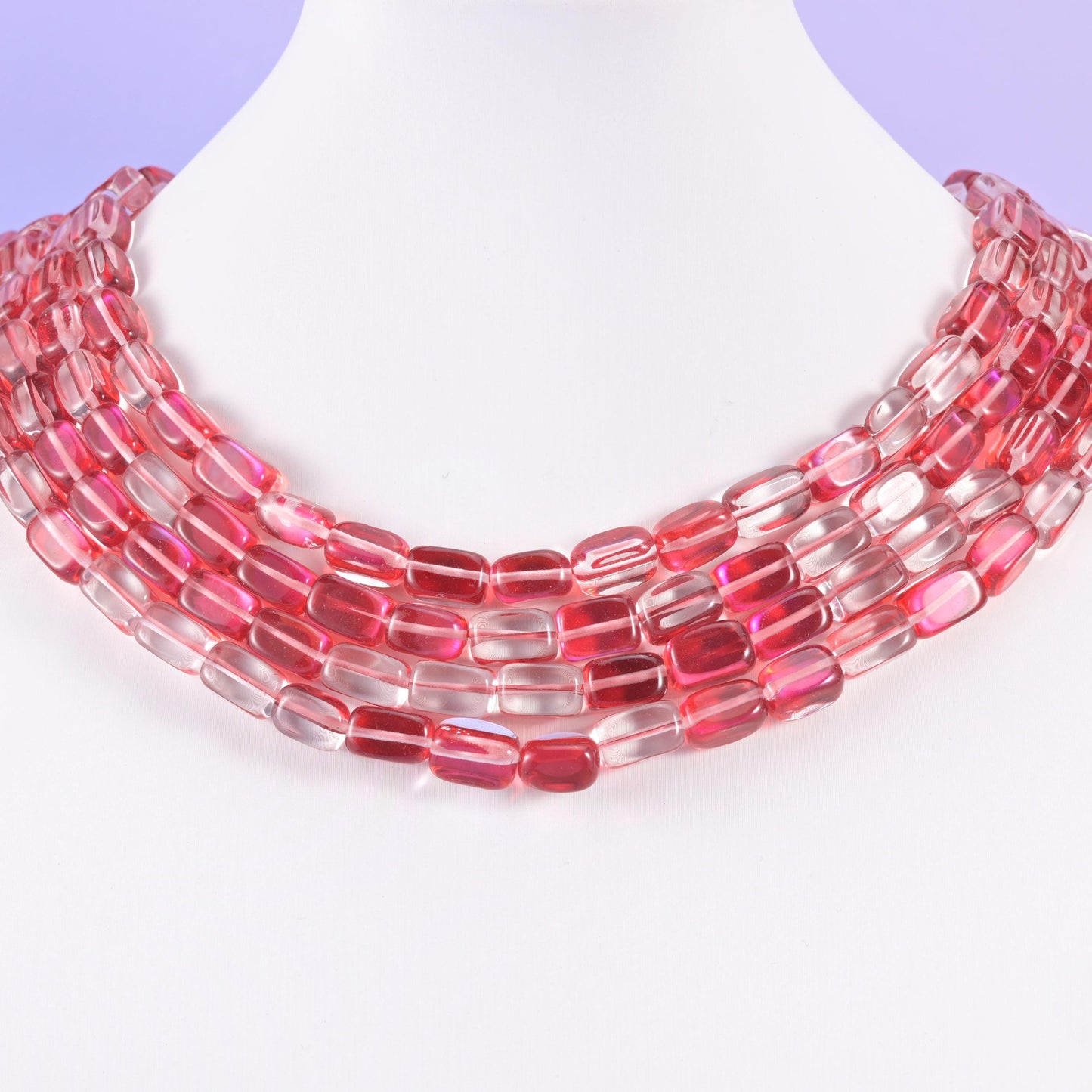 Red Mystic Aura glass beads, rectangular cut, 10-12mm