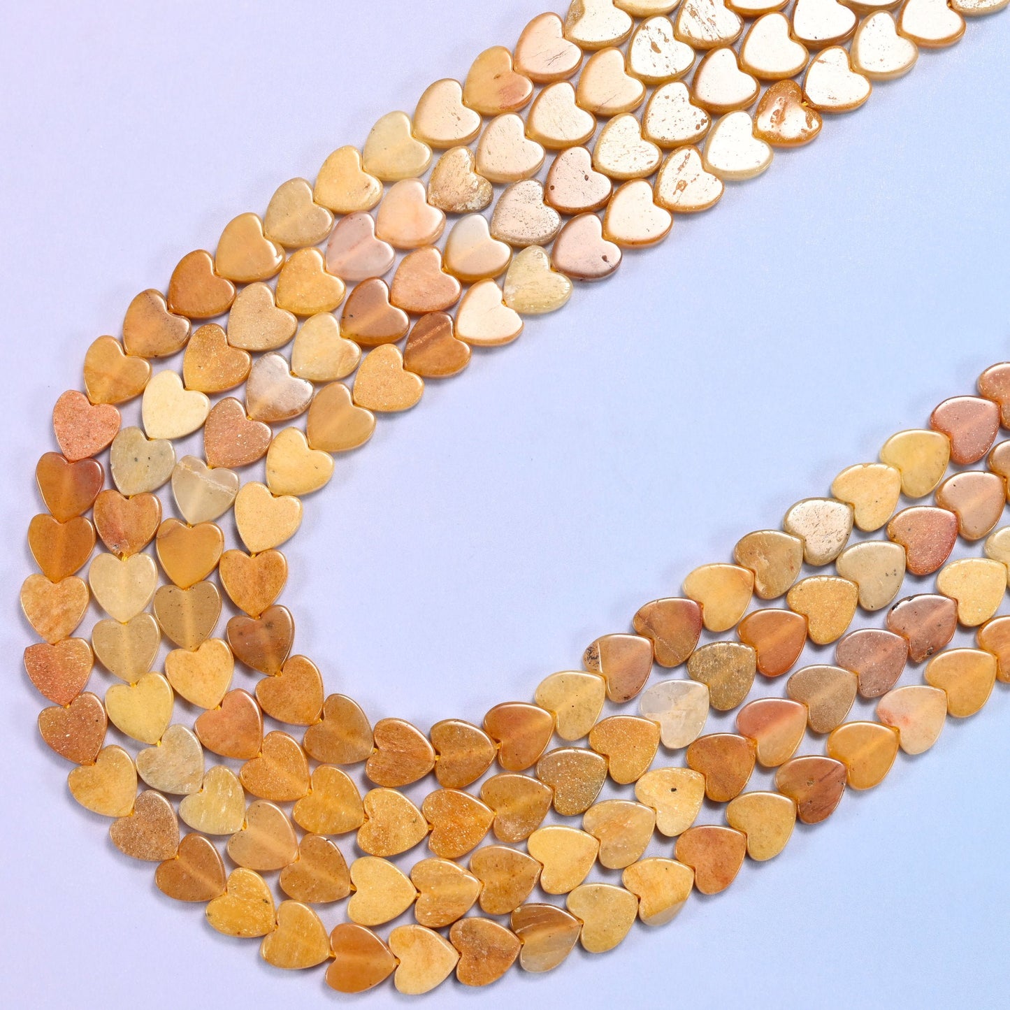 Gold Silk Jade Flat Heart Beads, 15 inch strand