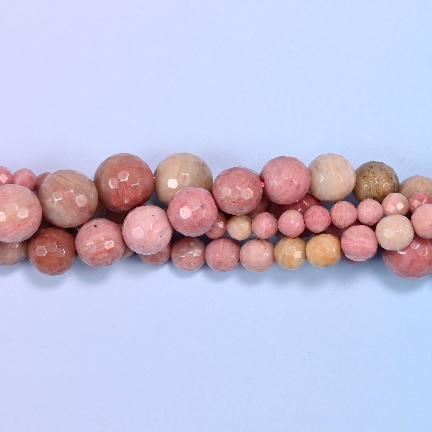 Pink Rhodonite Faceted Round Beads: Jewelry Making, 15 Inch Strand