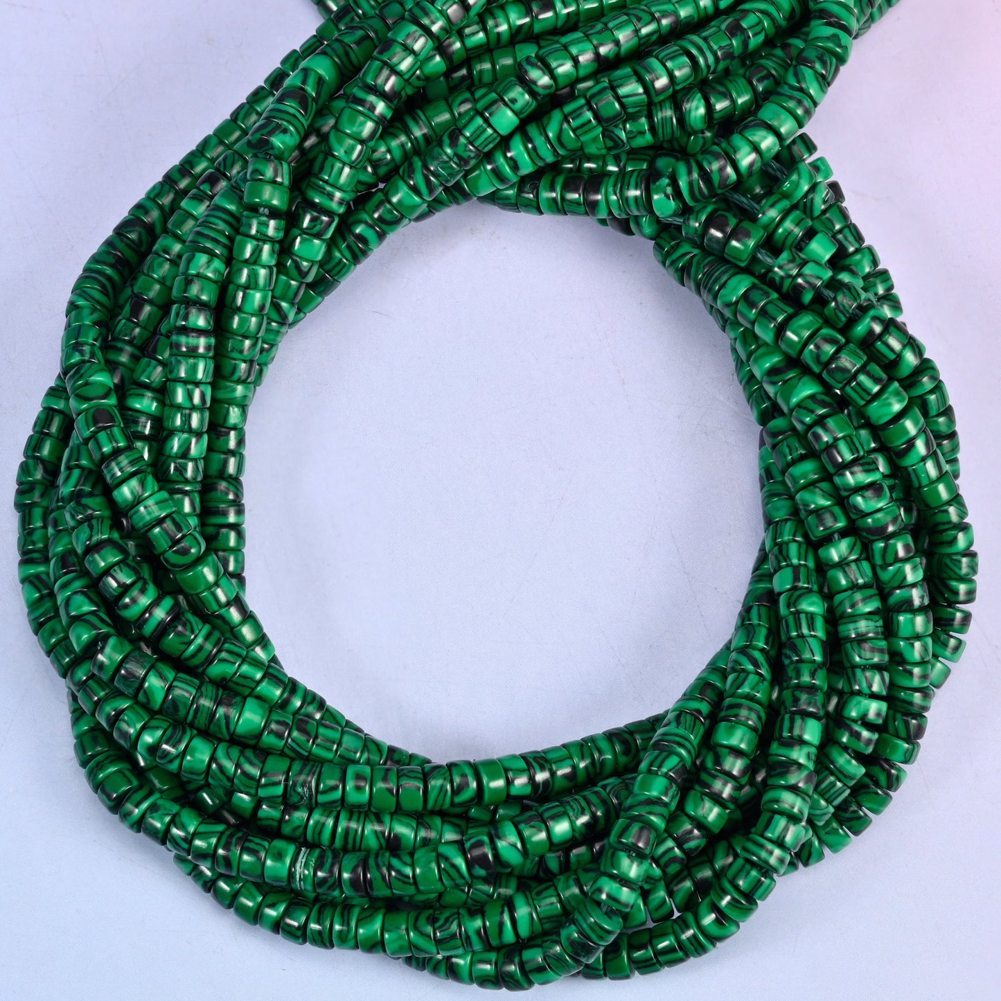 Malachite Smooth Heishi Disc Beads: Jewelry Making Supply, 15.5 Inch Strand