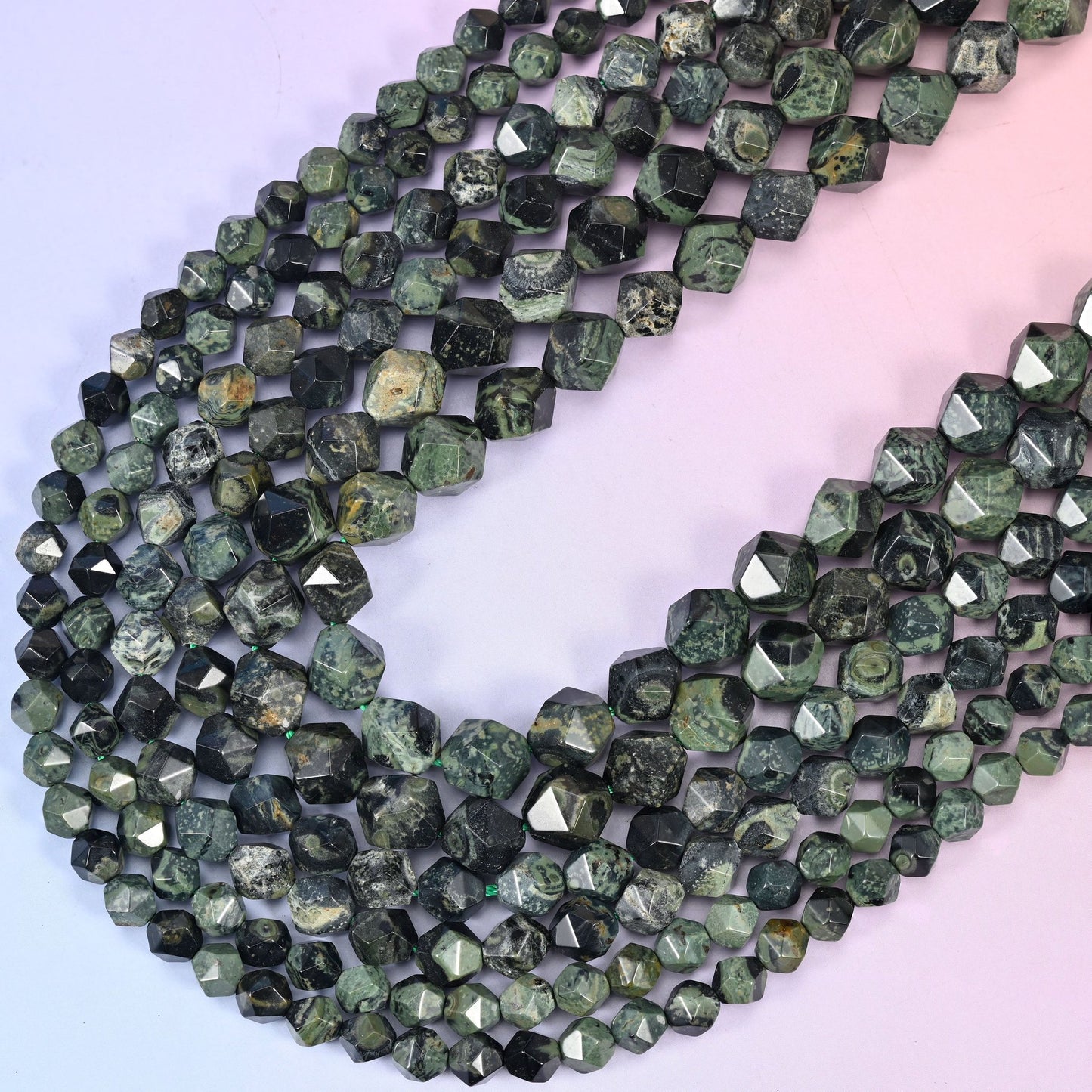 Kambaba Jasper diamond star cut beads, 15.5 inch strand