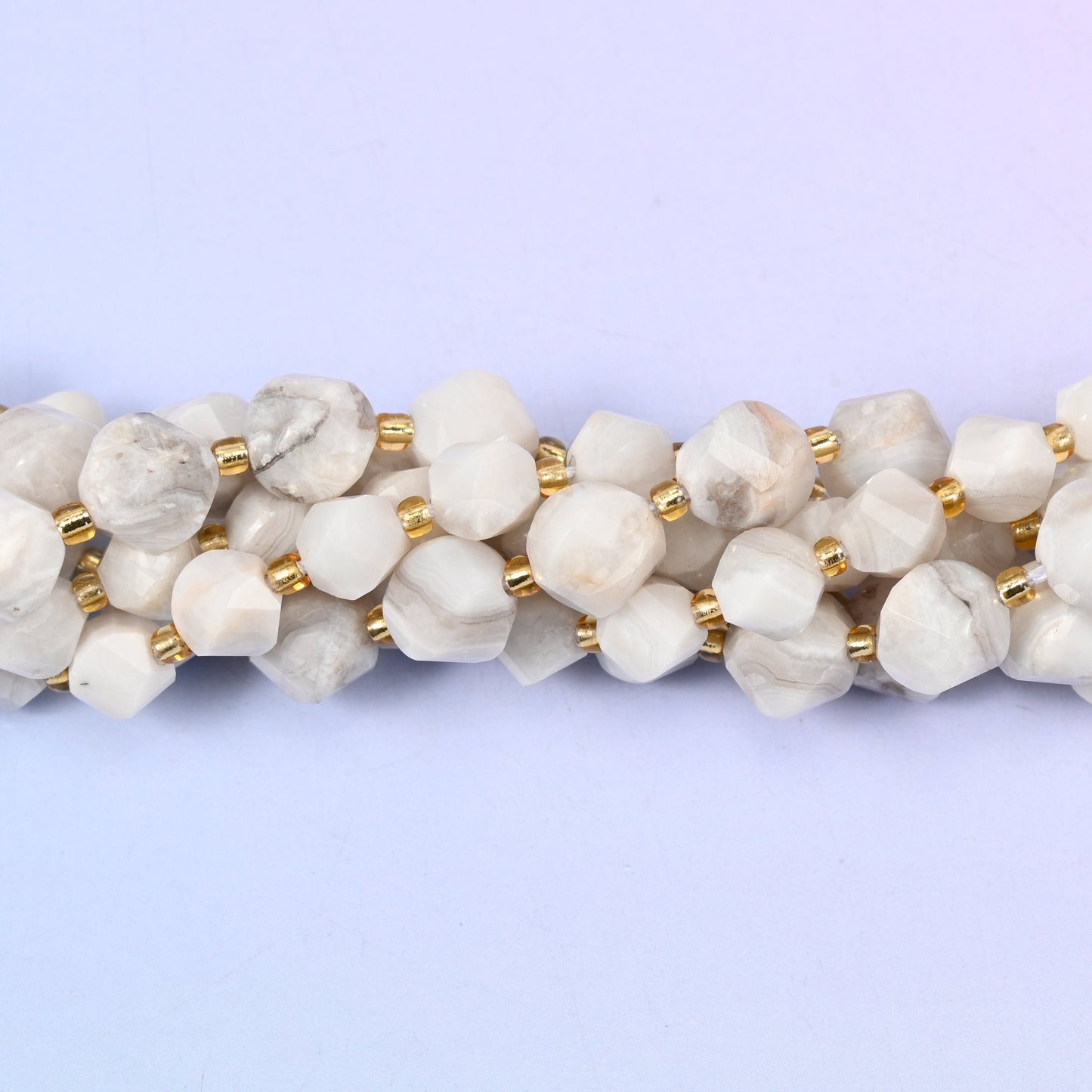 White Crazy Agate Faceted Spiral Twist Beads, 8mm approximately 38 beads / 10mm approximately 31 beads