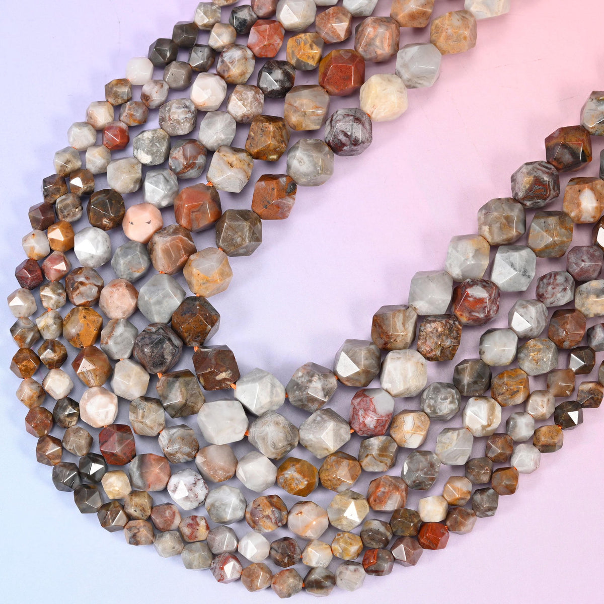 Gobi Desert Agate Beads: Faceted Diamond Star Cut, 15.5 inch strand