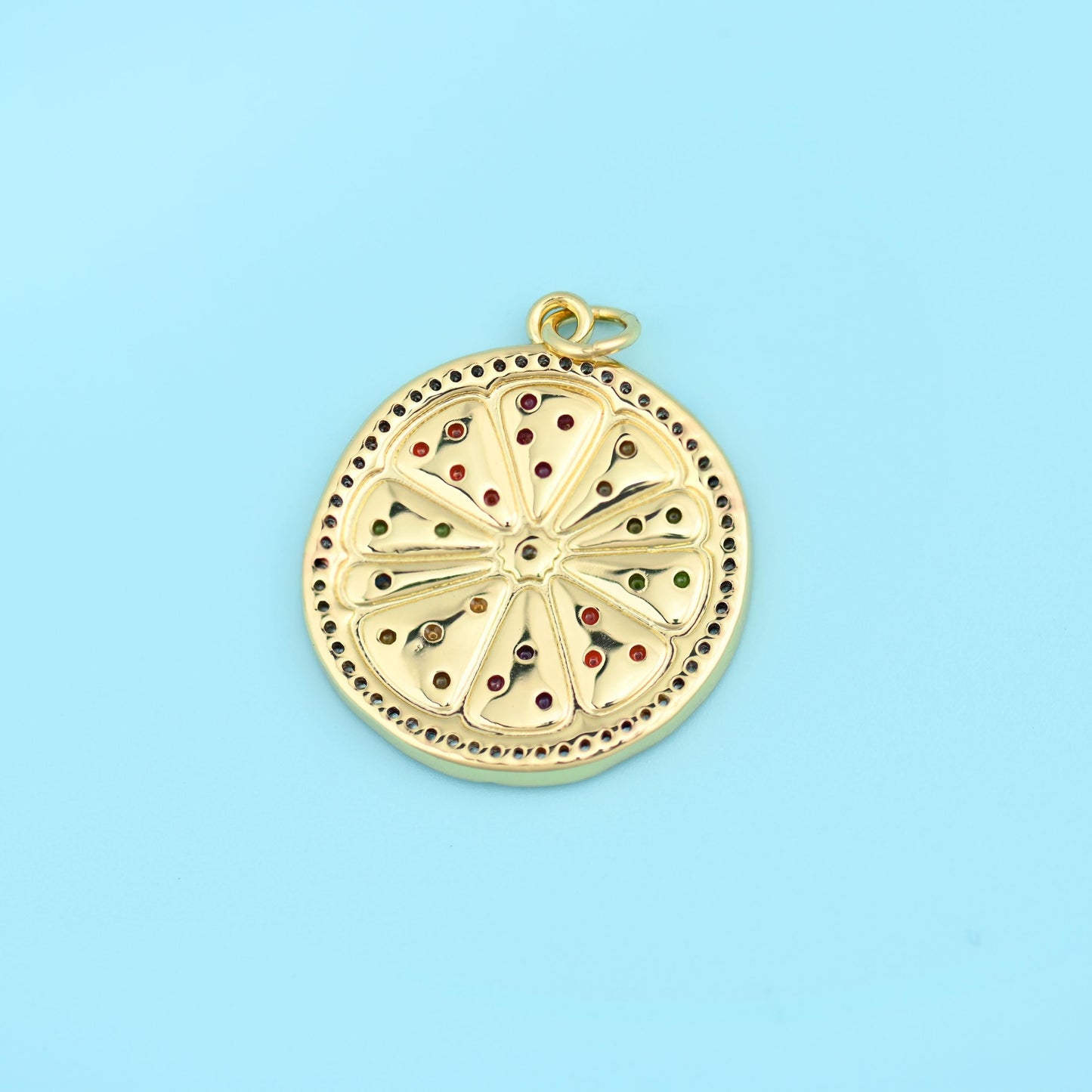 Brass beads, round citrus slice, 25.20 x 22.00mm