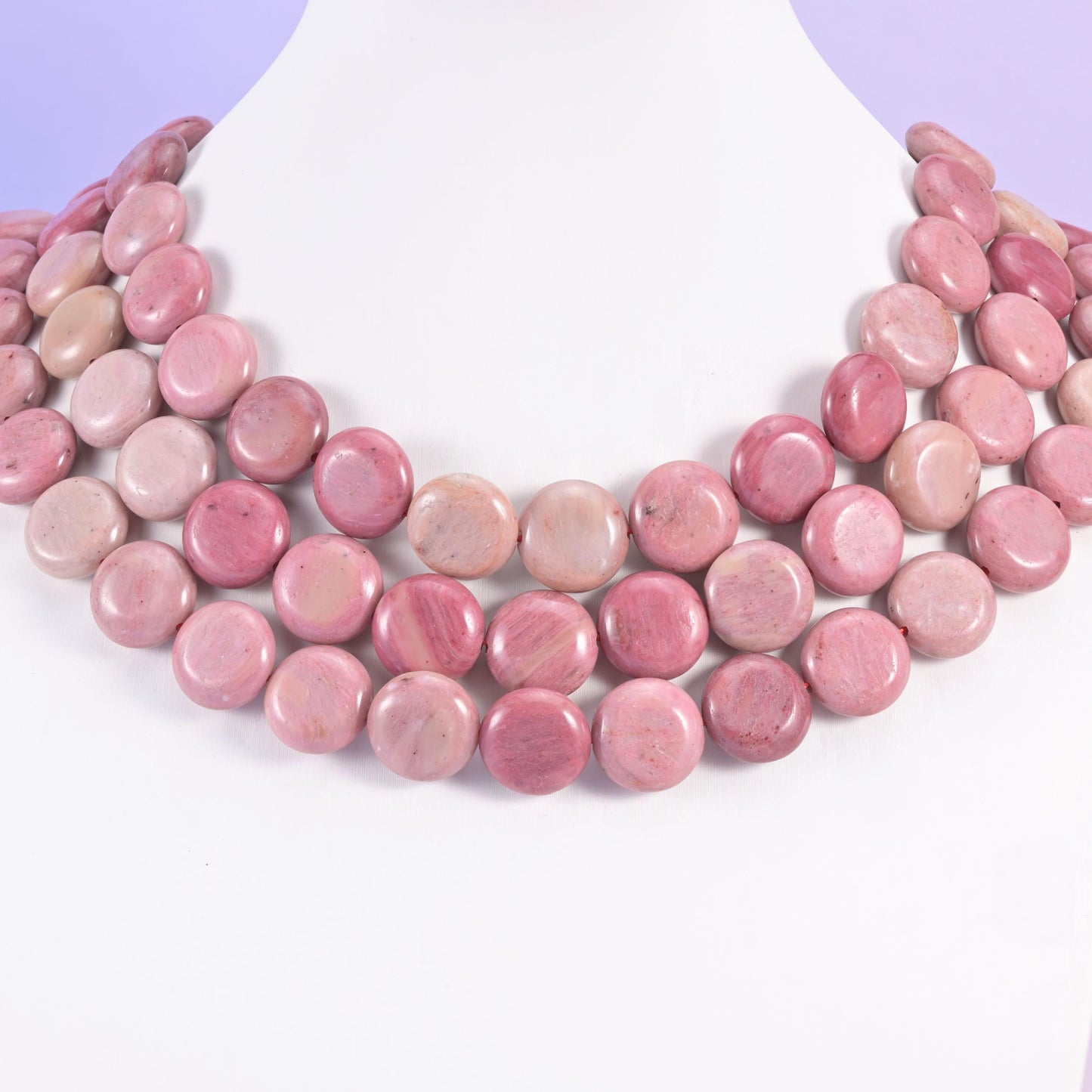 Pink Rhodonite beads, coin shape, 15mm