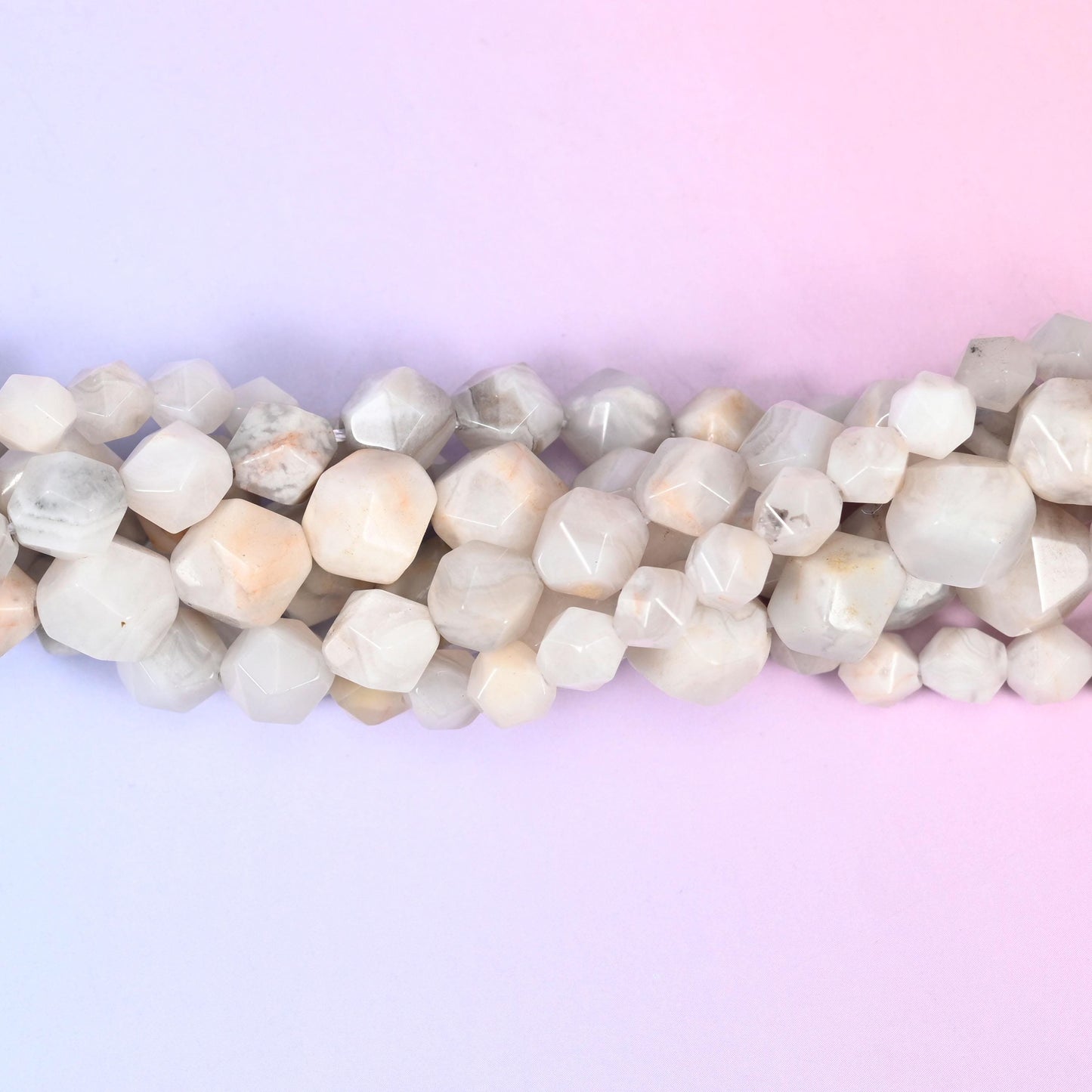 Natural White Crazy Agate gemstone beads with a faceted star cut