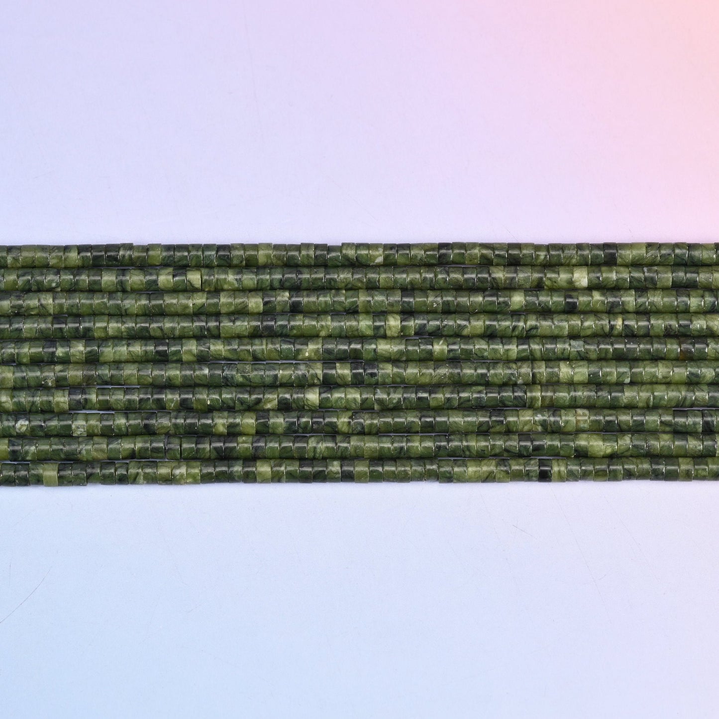 South Jade Smooth Heishi Disc Beads in rich olive green