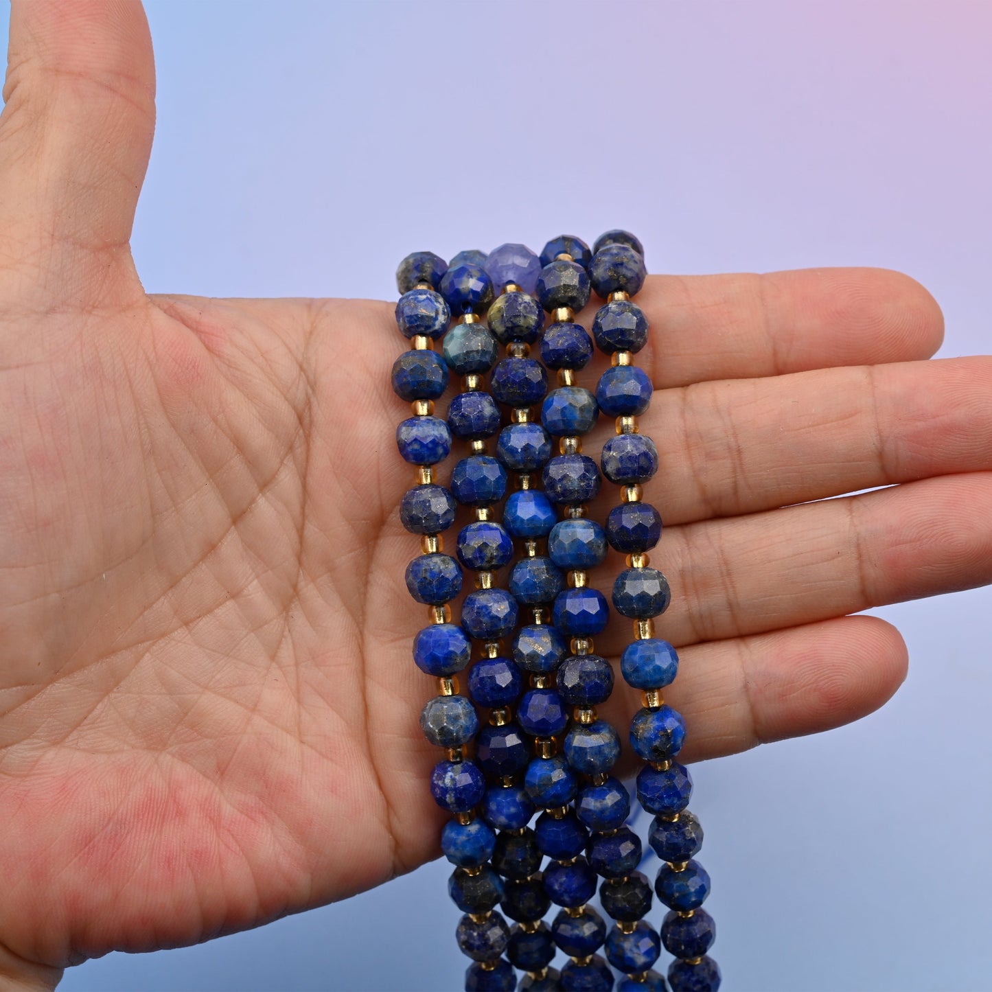 Blue lapis beads, faceted rondelle, 6x8mm