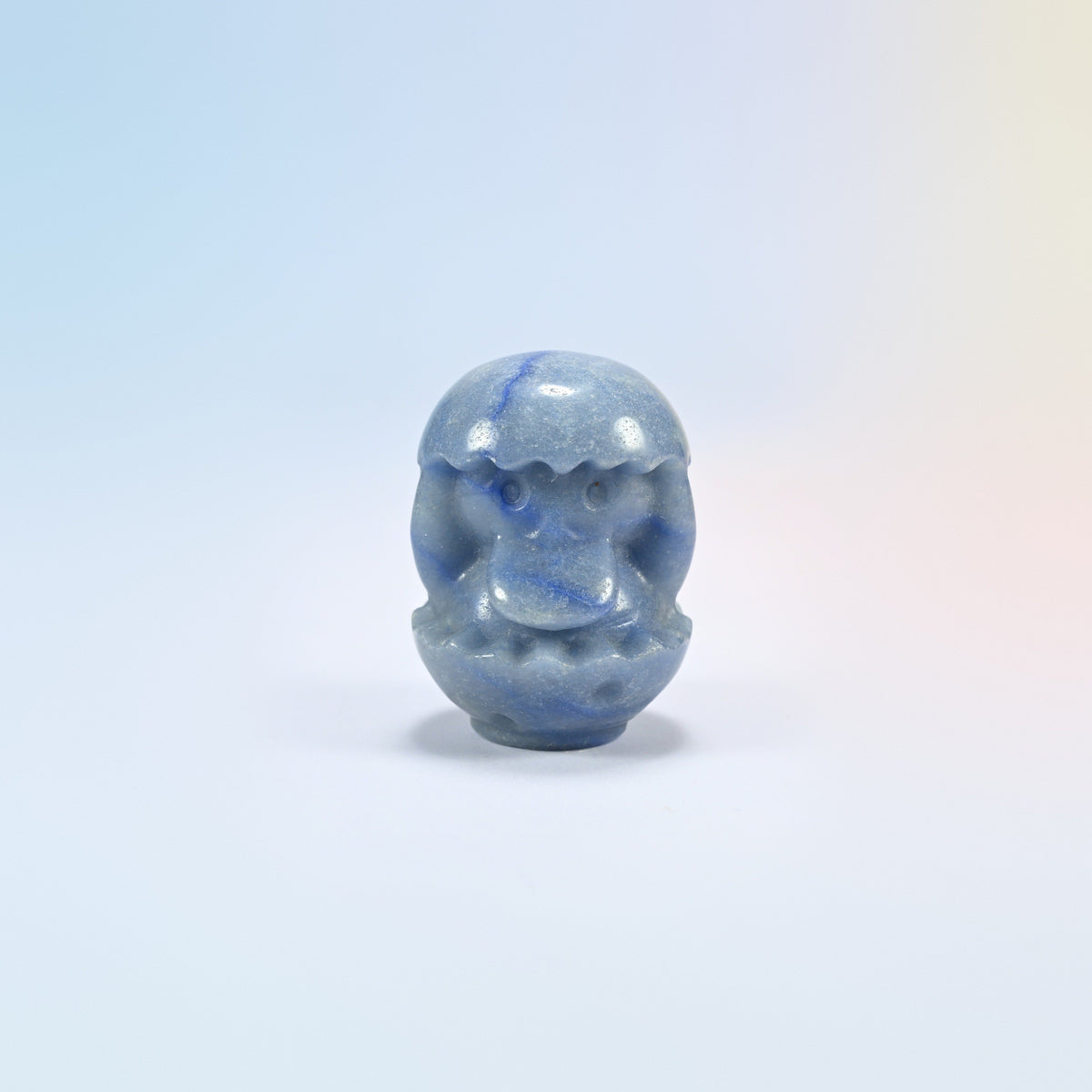 Natural blue aventurine duck egg crystal carving, 2 inch, light blue with darker blue streaks