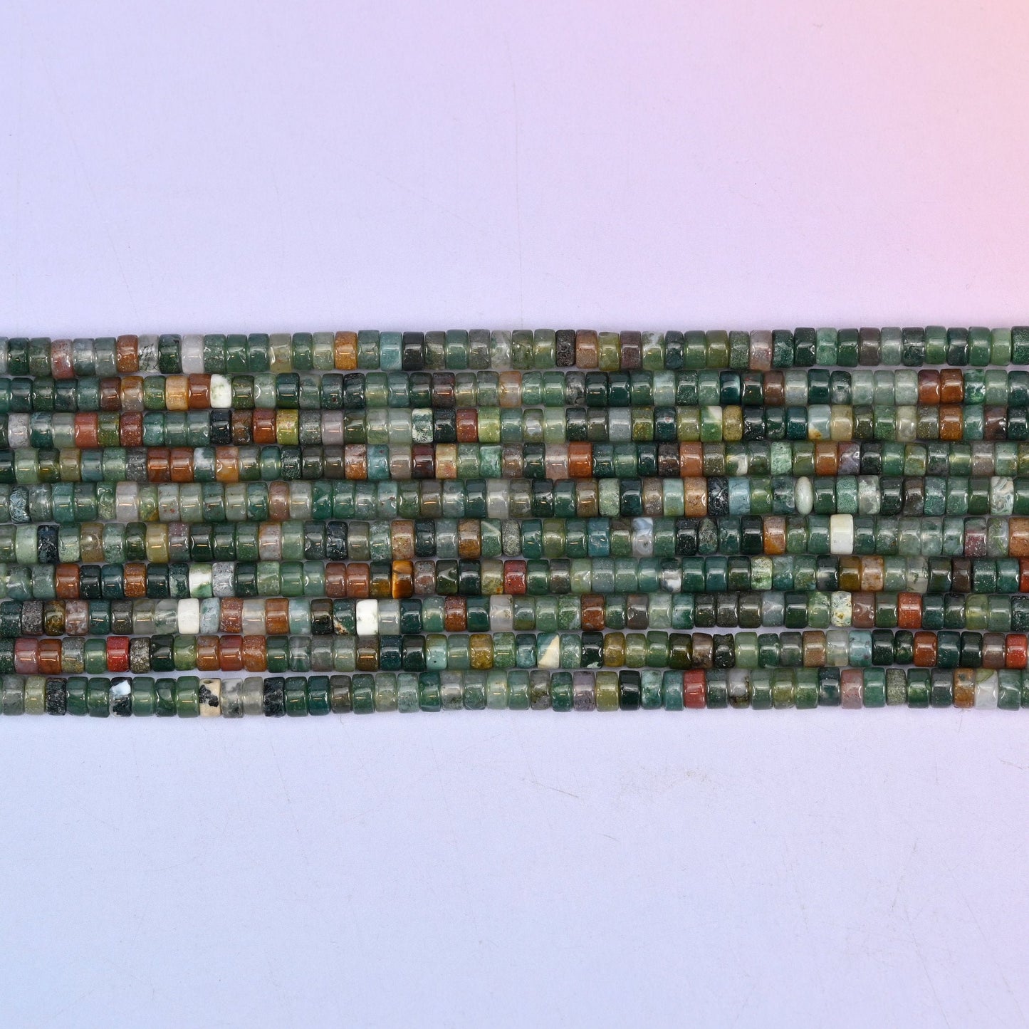 Indian Agate Smooth Heishi Disc Beads in forest green, moss, rust and cream tones