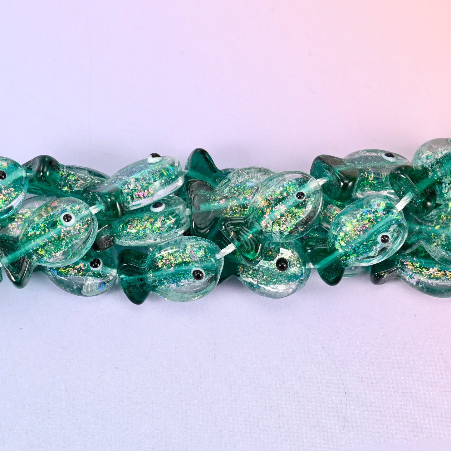 Iridescent Green Fish Glass Beads: Jewelry Making Supply