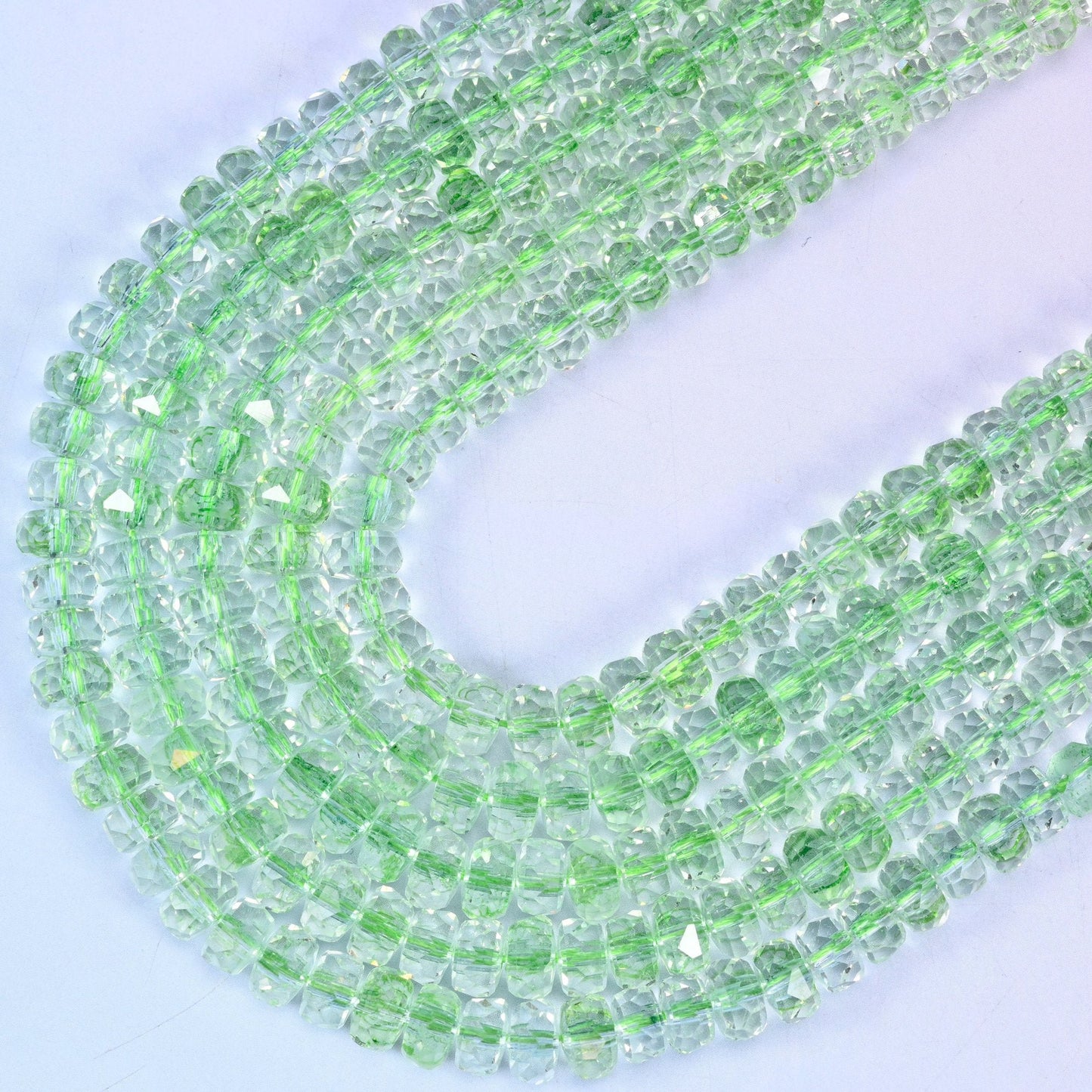 Transparent Green Faceted Rondelle Glass Beads, 15 inch strand