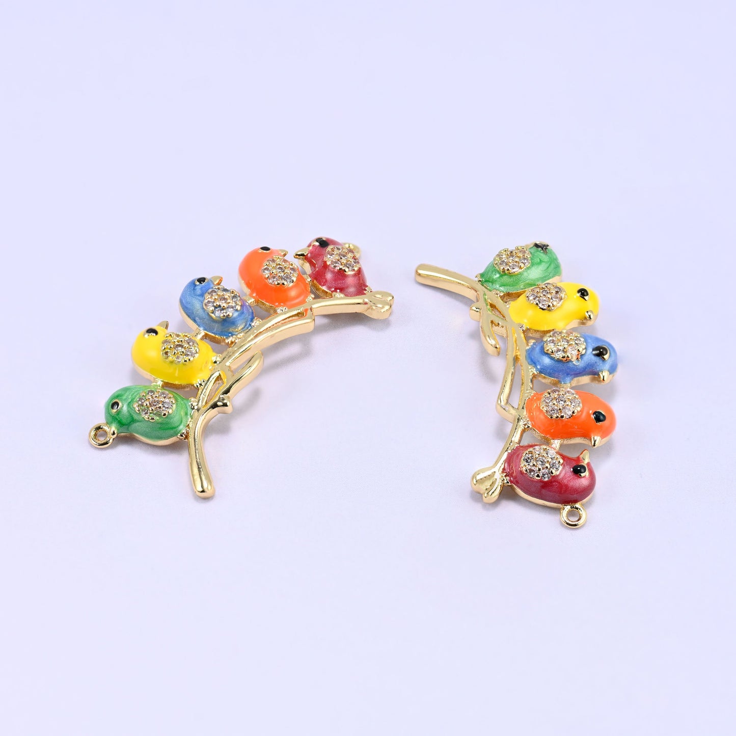5 Birds on a Stick Double Connector Pendants, connector loops at both ends
