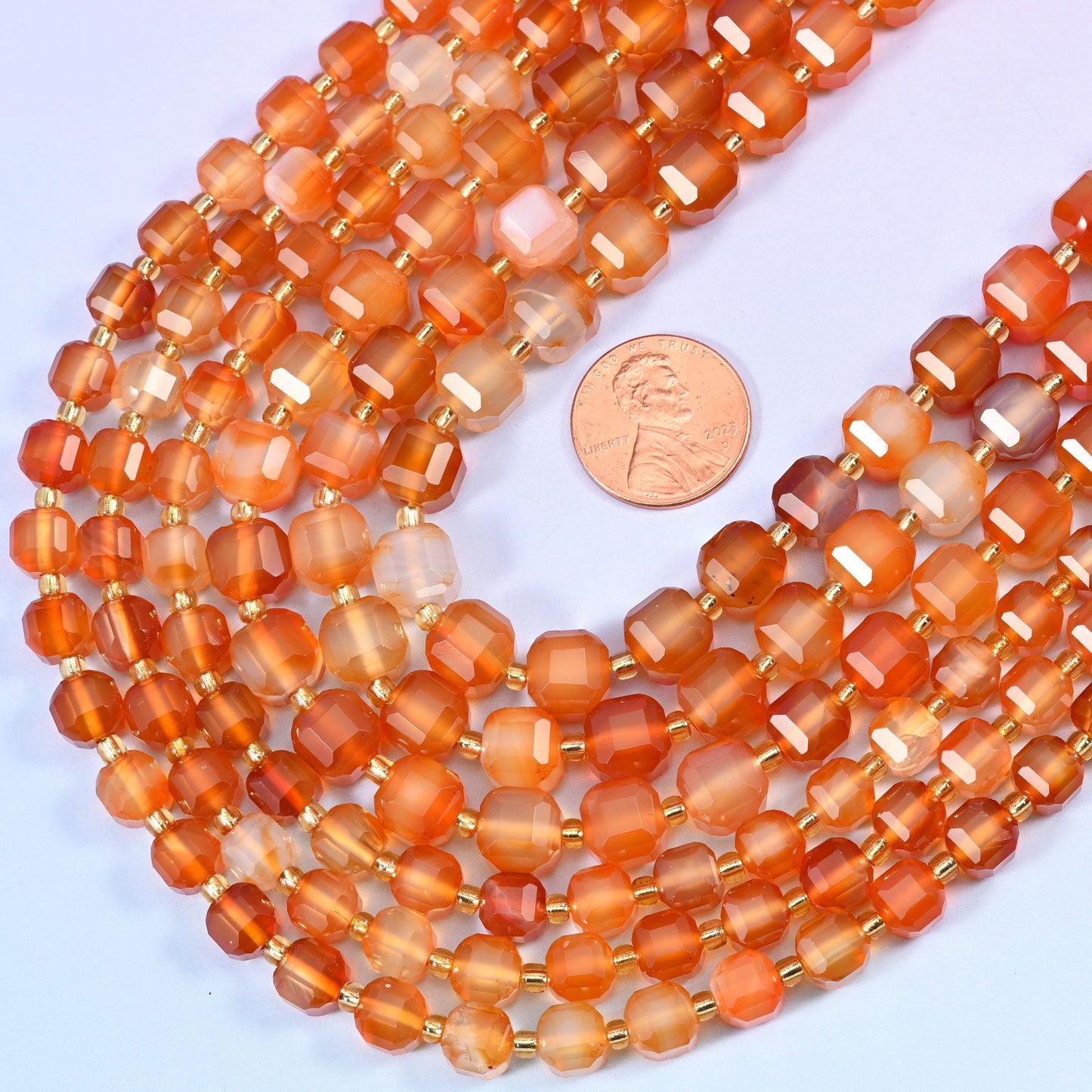 Faceted cube cut Orange Carnelian beads