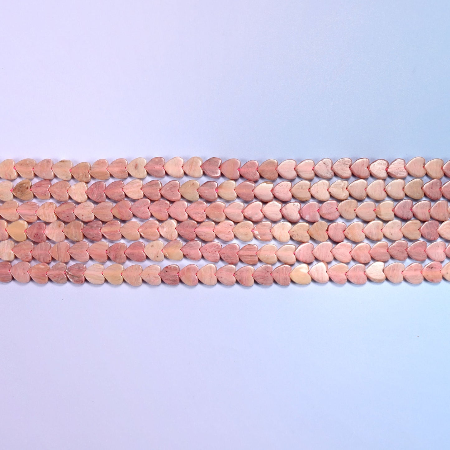 Pink Rhodonite Flat Heart Beads, 15 inch strand