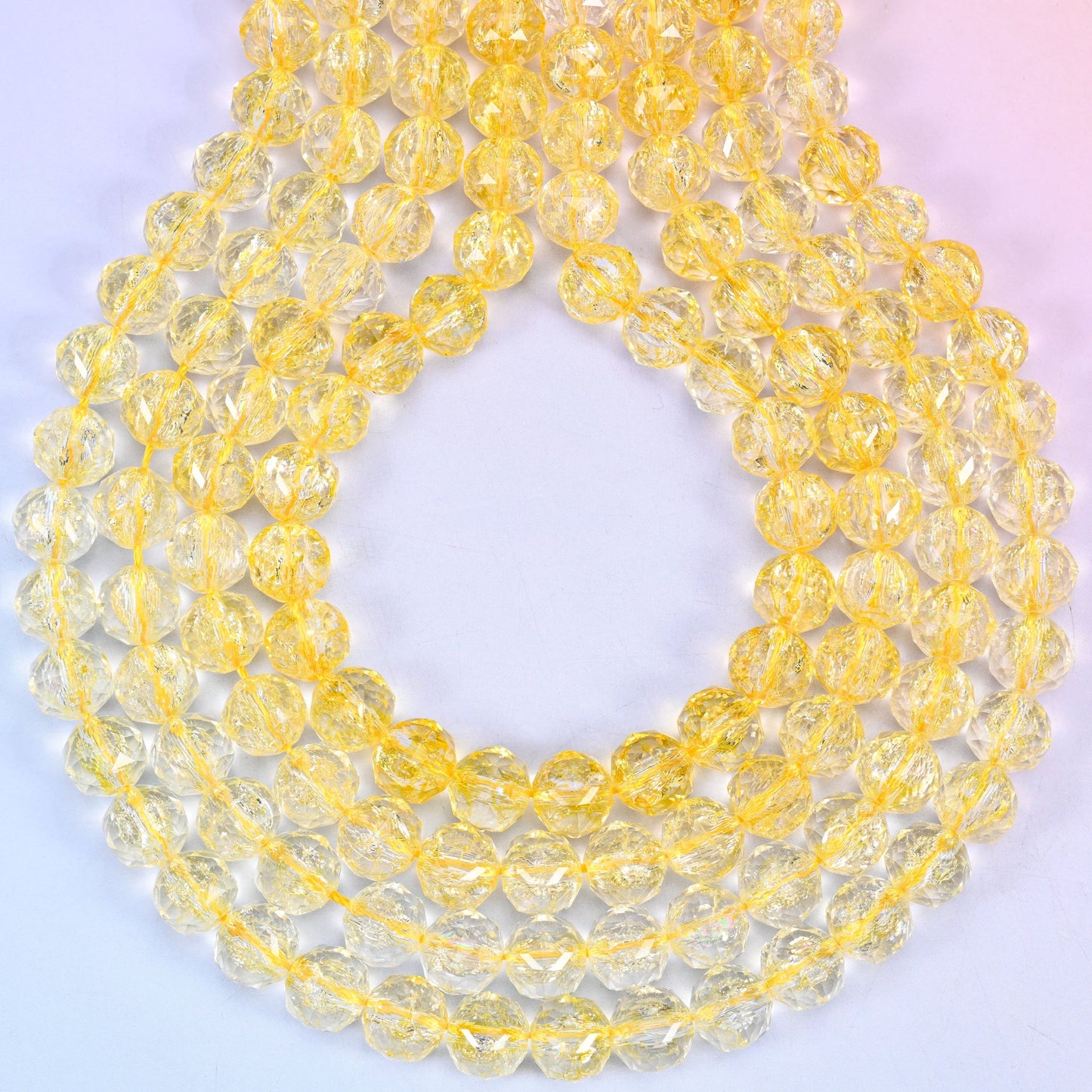 Transparent Yellow Faceted Round Glass Beads: Size 10mm, Jewelry Making Supply