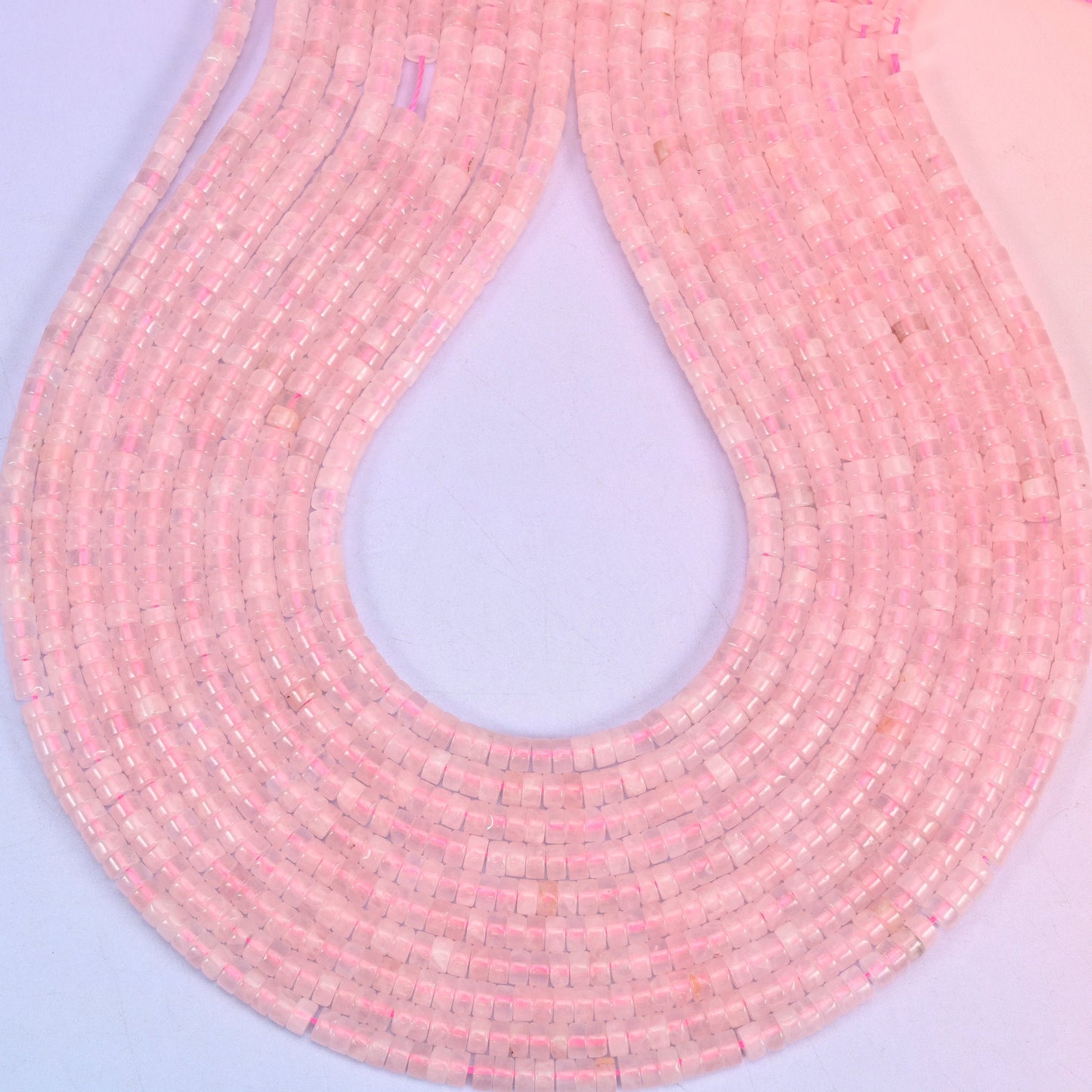 Rose Quartz Smooth Heishi Disc Beads, hole 1.0mm