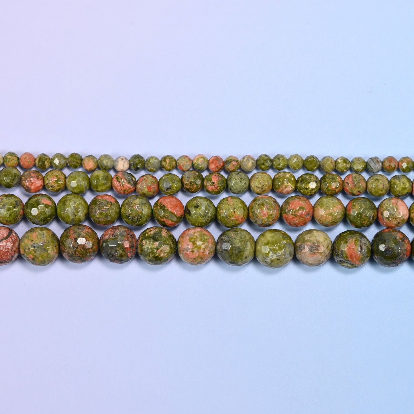 Unakite Faceted Round Beads: Jewelry Making, 15 Inch Strand