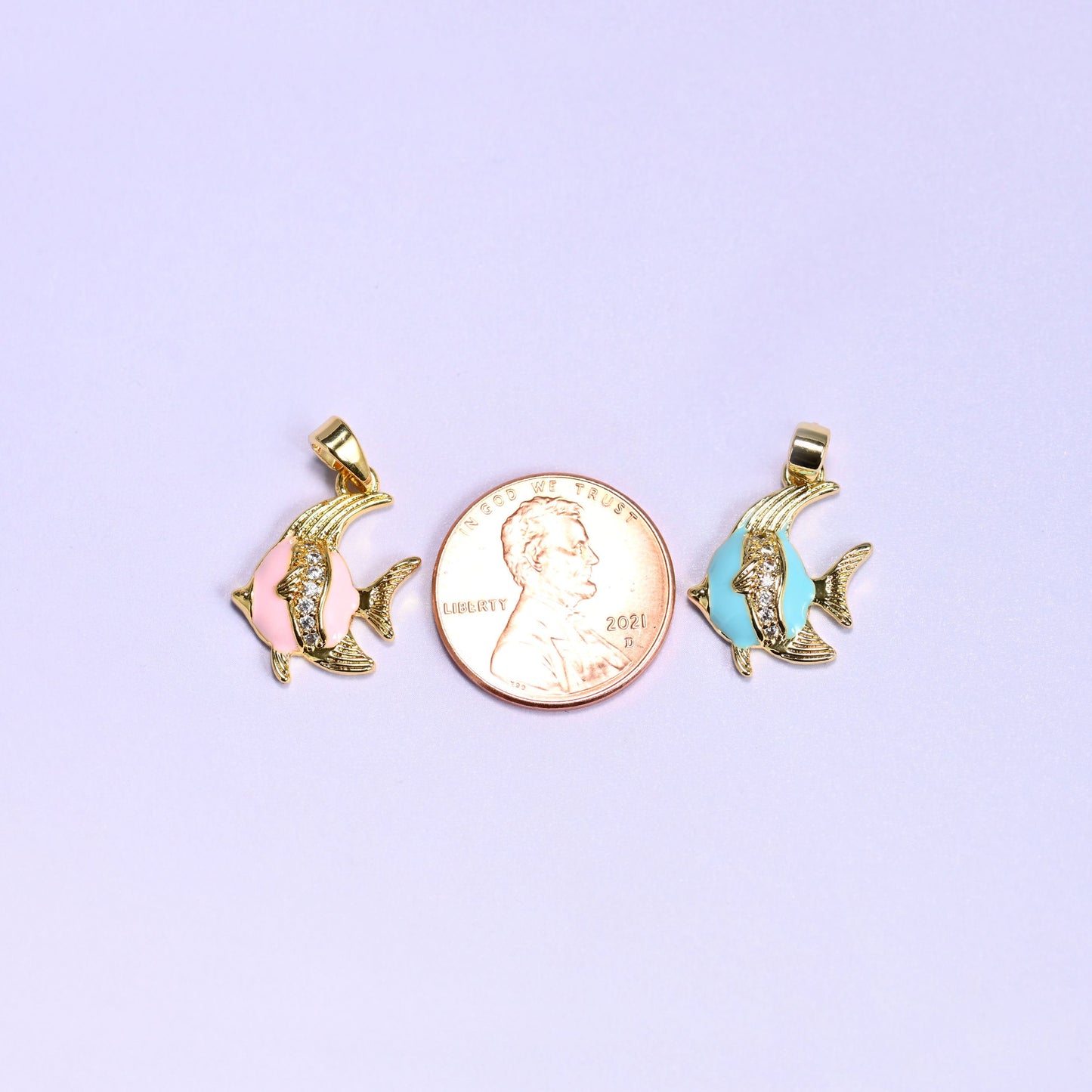 Enamel Tropical Fish Zircon Charms with a sparkling zircon stripe