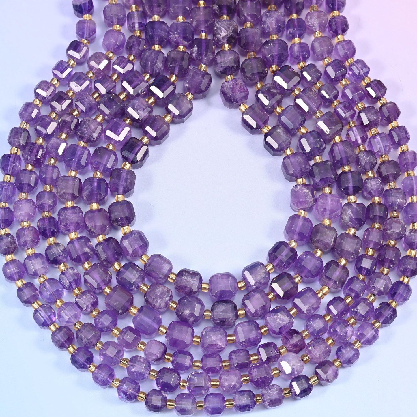 Amethyst Faceted Cube Beads 6mm 8mm, hole approximately 1.2mm with +/- 0.2mm variance, precision centre drilled