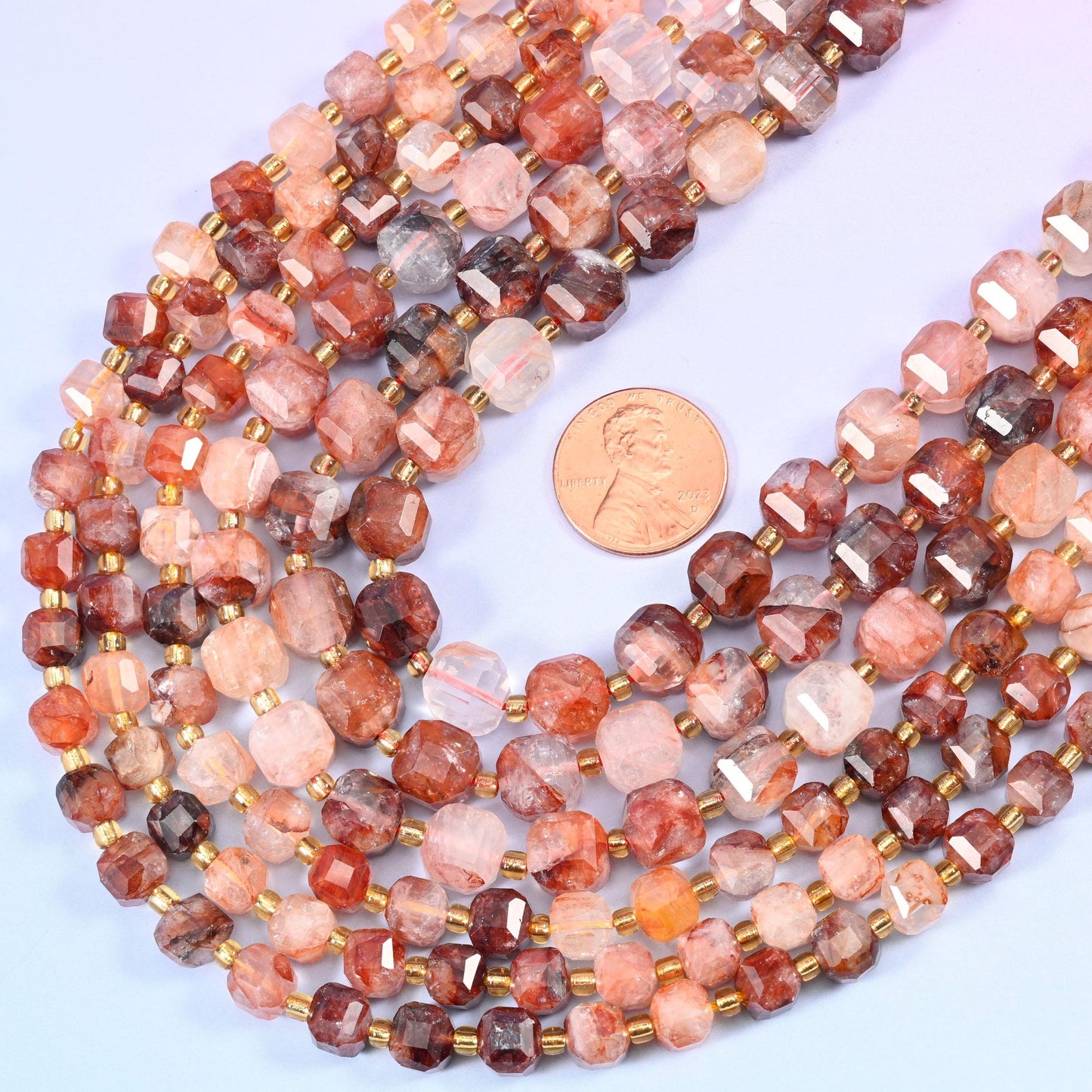 Faceted cube cut Red Hematoid Quartz beads