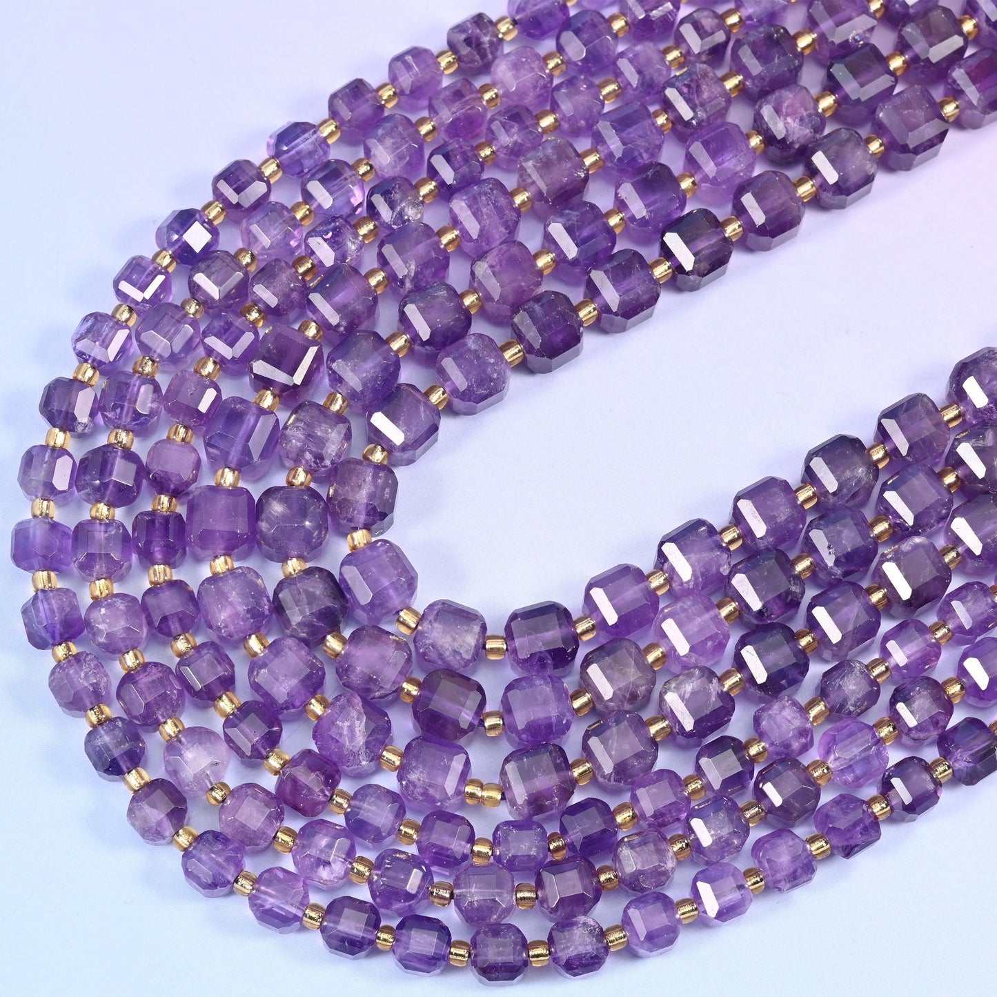 Amethyst Faceted Cube Beads 6mm 8mm, 15 inch strand
