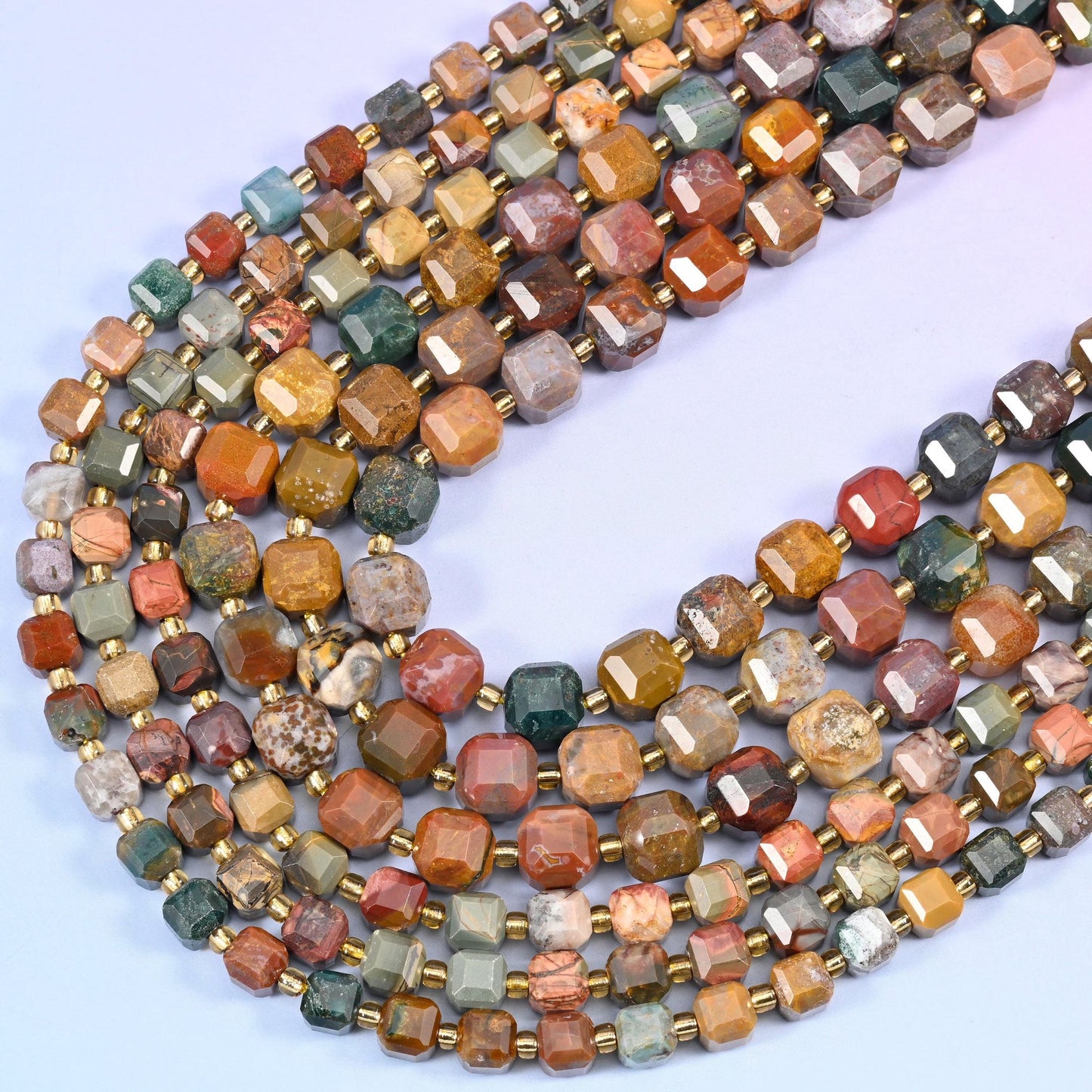 Ocean Agate Faceted Cube Beads, 15 inch strand