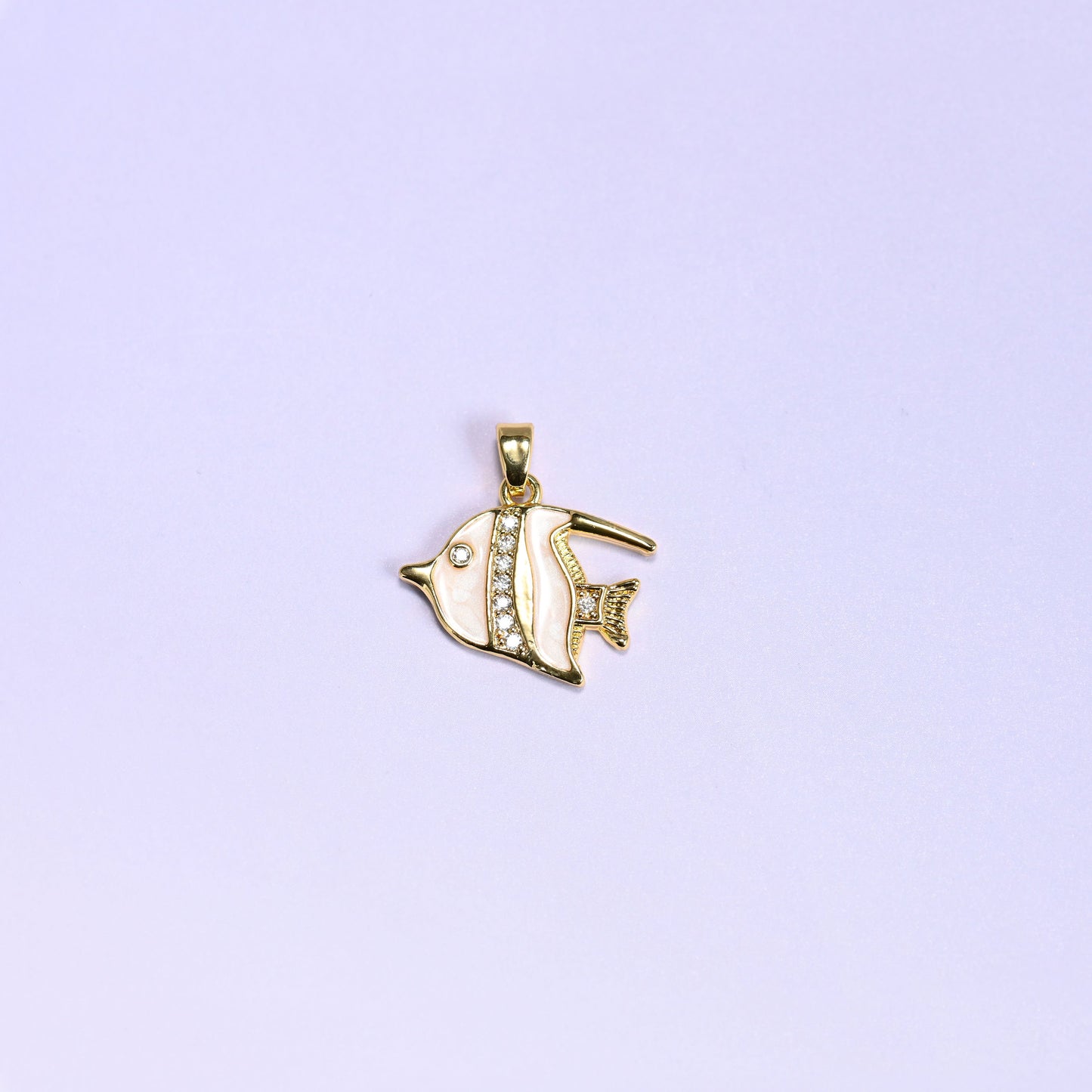 White Tropical Fish Zircon Charms: 18K Gold Filled Pendants, Jewelry Making Supply