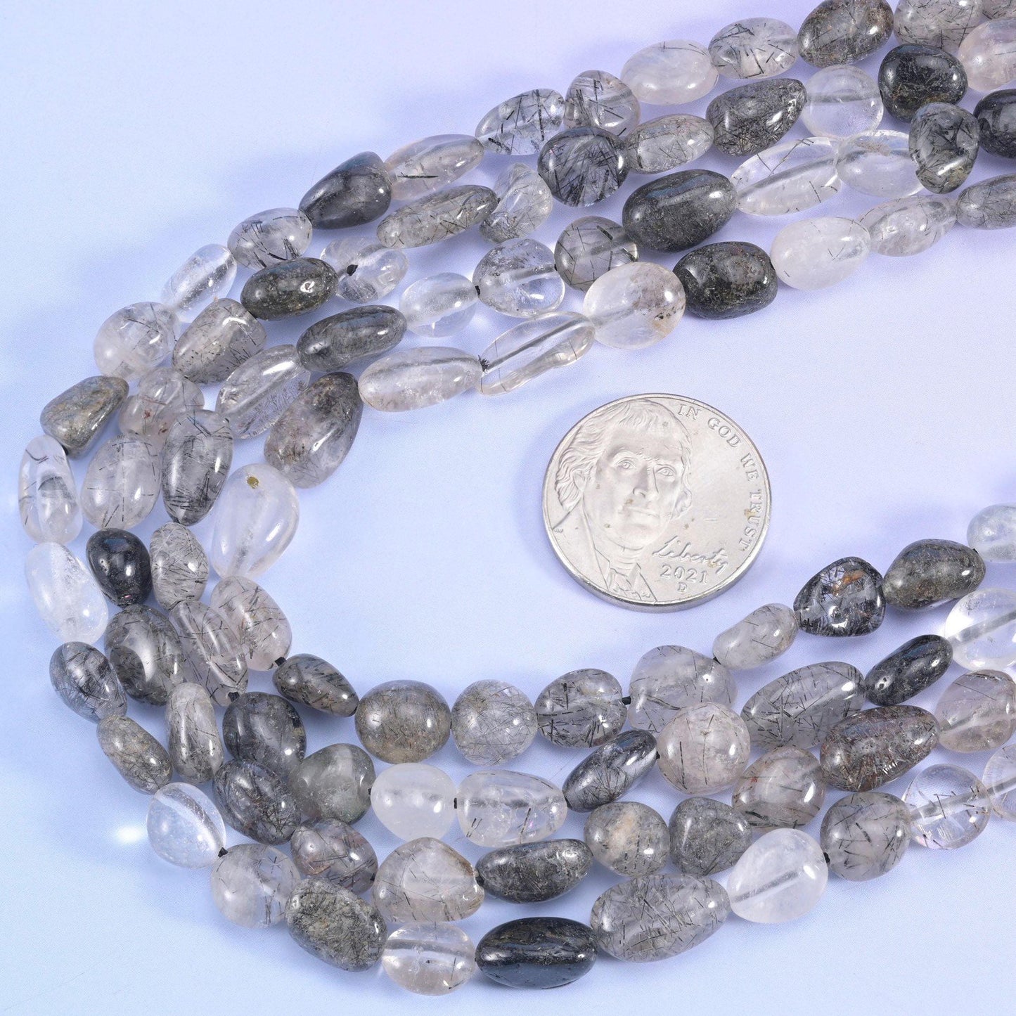 Black Rutilated Quartz Pebble Beads 6-8mm 8-12mm Jewelry Making 15.5" Strand