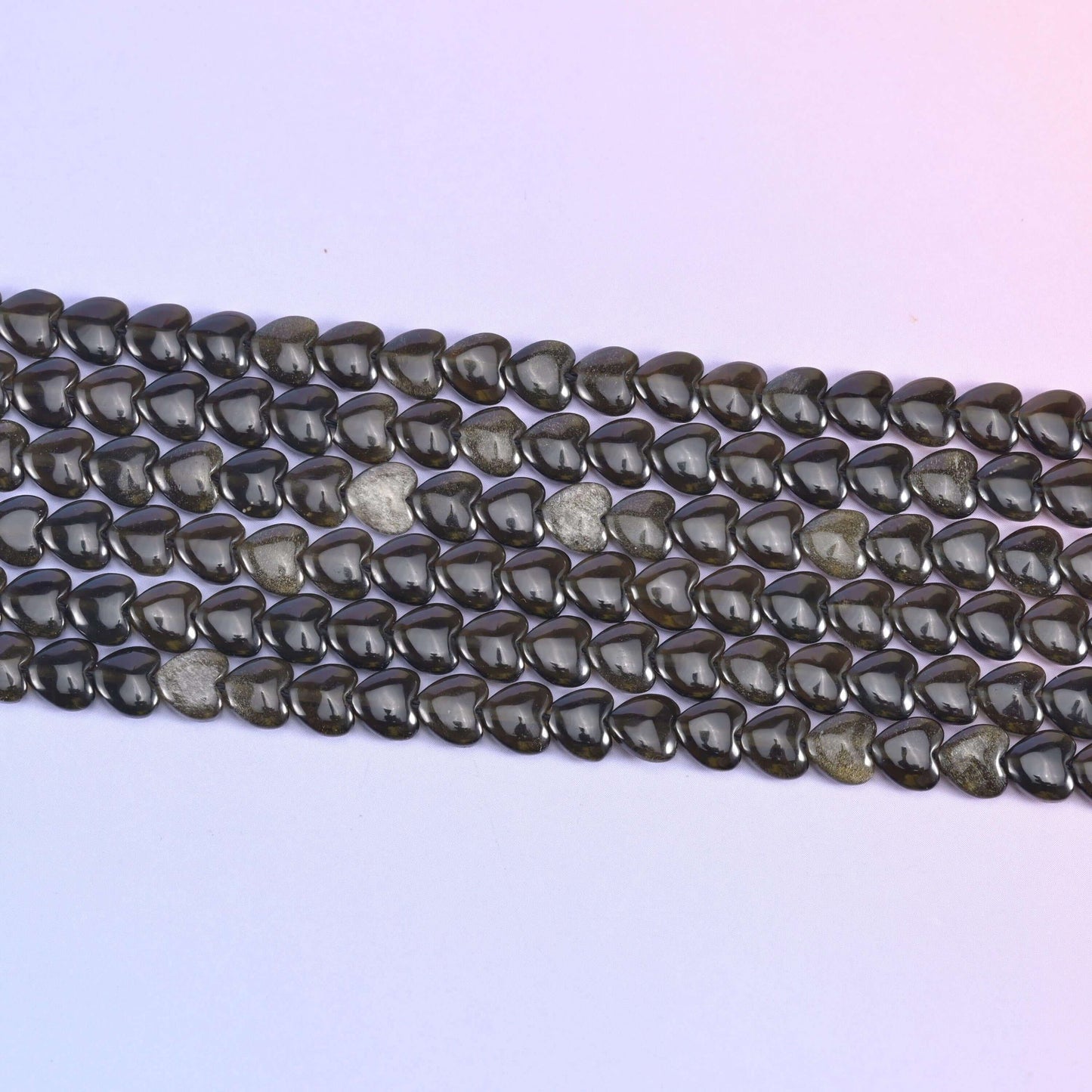 Gold Obsidian Heart Beads in near-black with bronze-gold sheen