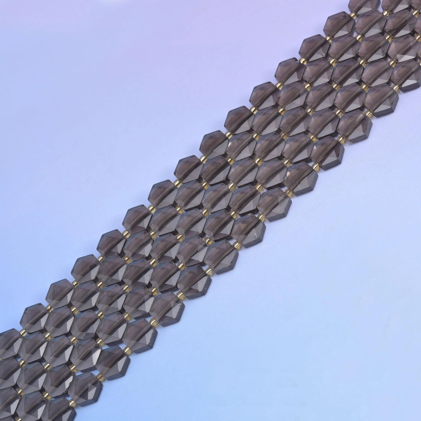 Ice Obsidian hexagon beads, 15.5 inch strand.