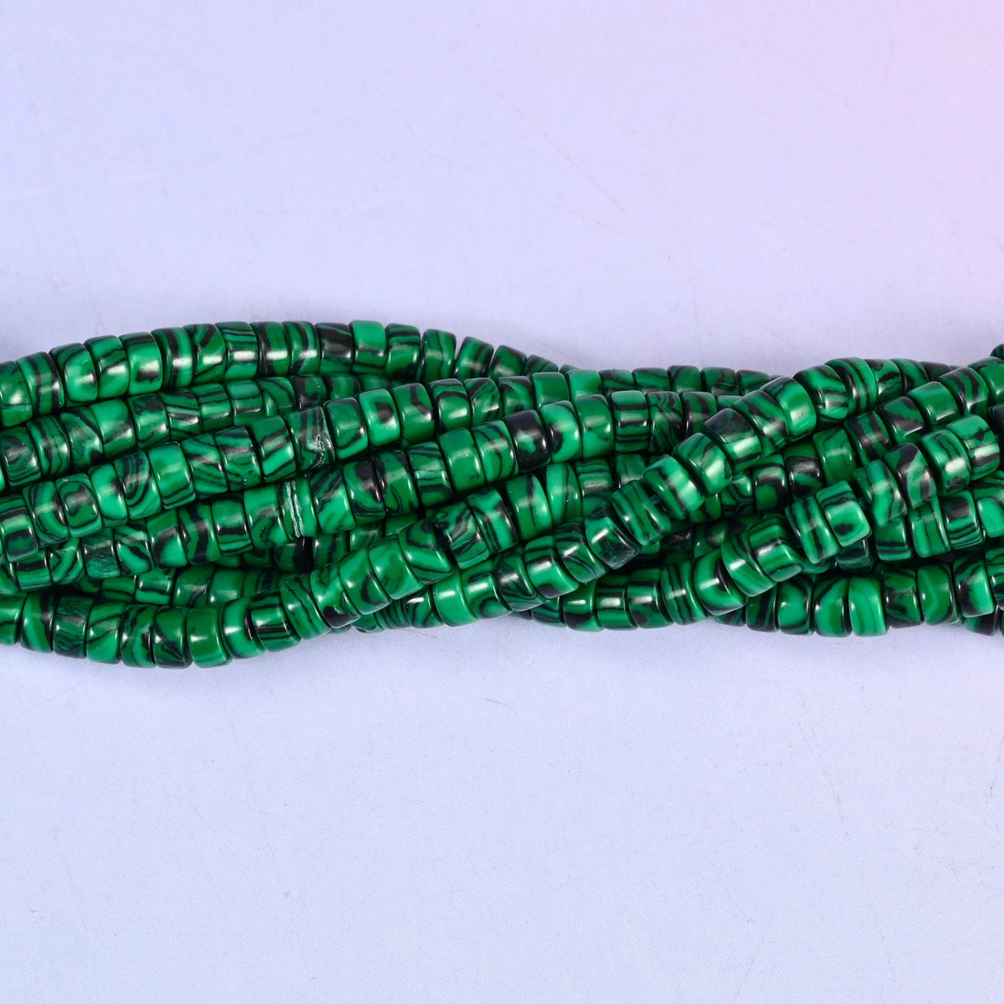 Reconstituted Malachite Smooth Heishi Disc Beads, approximately 180 beads per strand