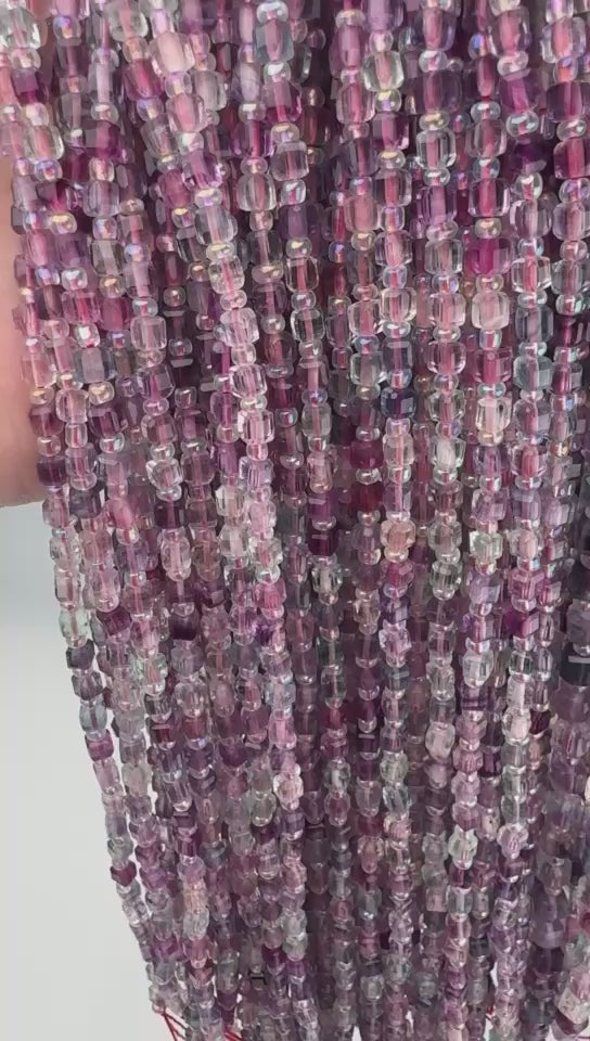 Rainbow Fluorite Faceted Cube Beads for jewelry making.