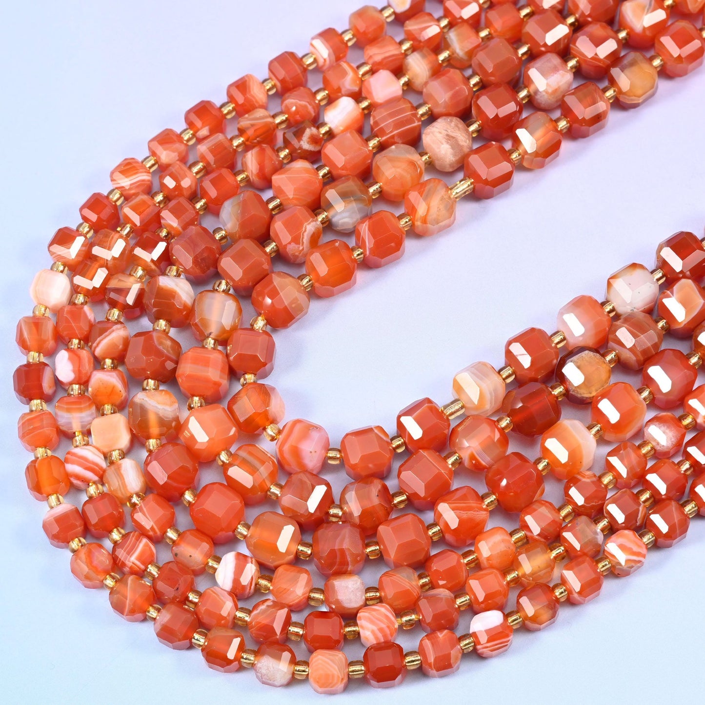 Dyed Red Stripe Agate Faceted Cube Beads, 15 inch strand