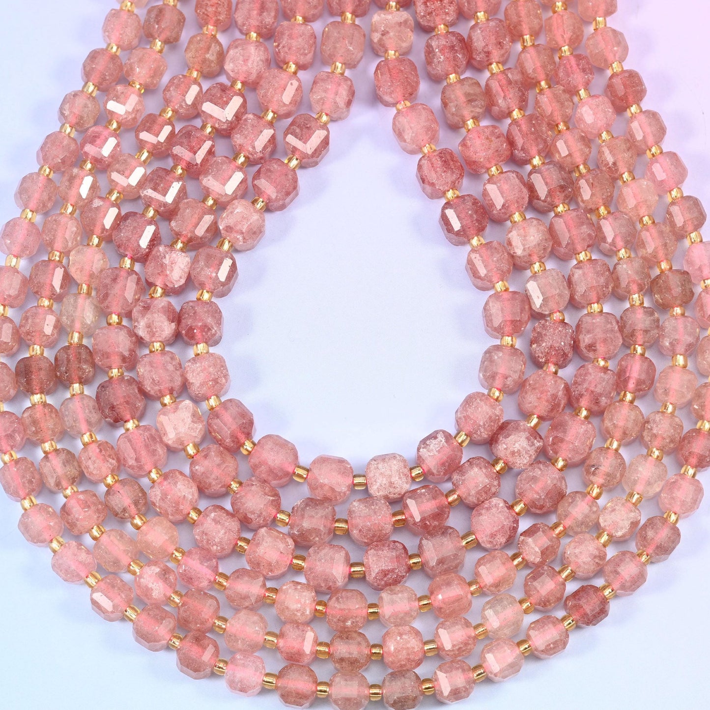 Strawberry Quartz Faceted Cube Beads, hole approximately 1.2mm