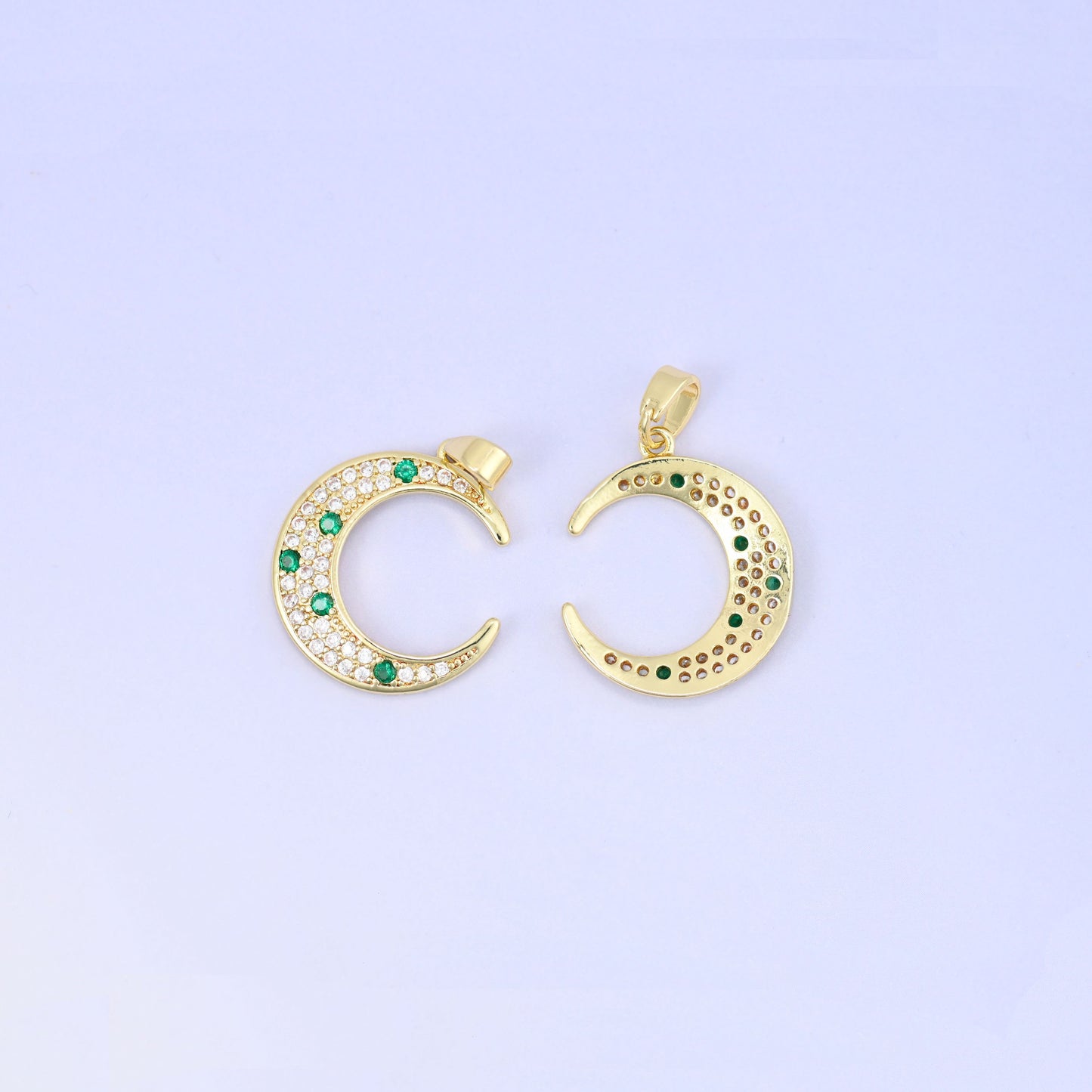 Crescent Moon Zircon Charms: 18K Gold Plated Pendants, Jewelry Making Supply