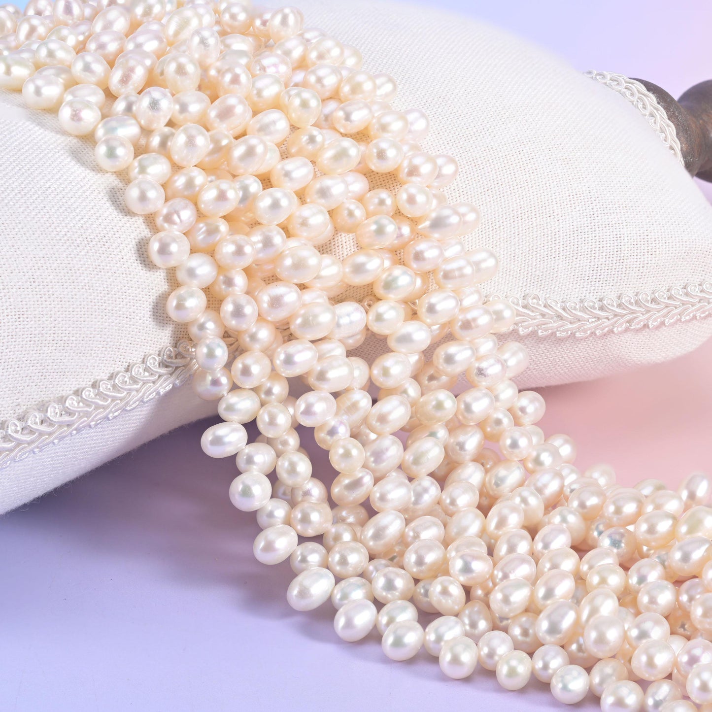 Freshwater Pearl Rice Beads, plump oval drops with a natural pearl lustre