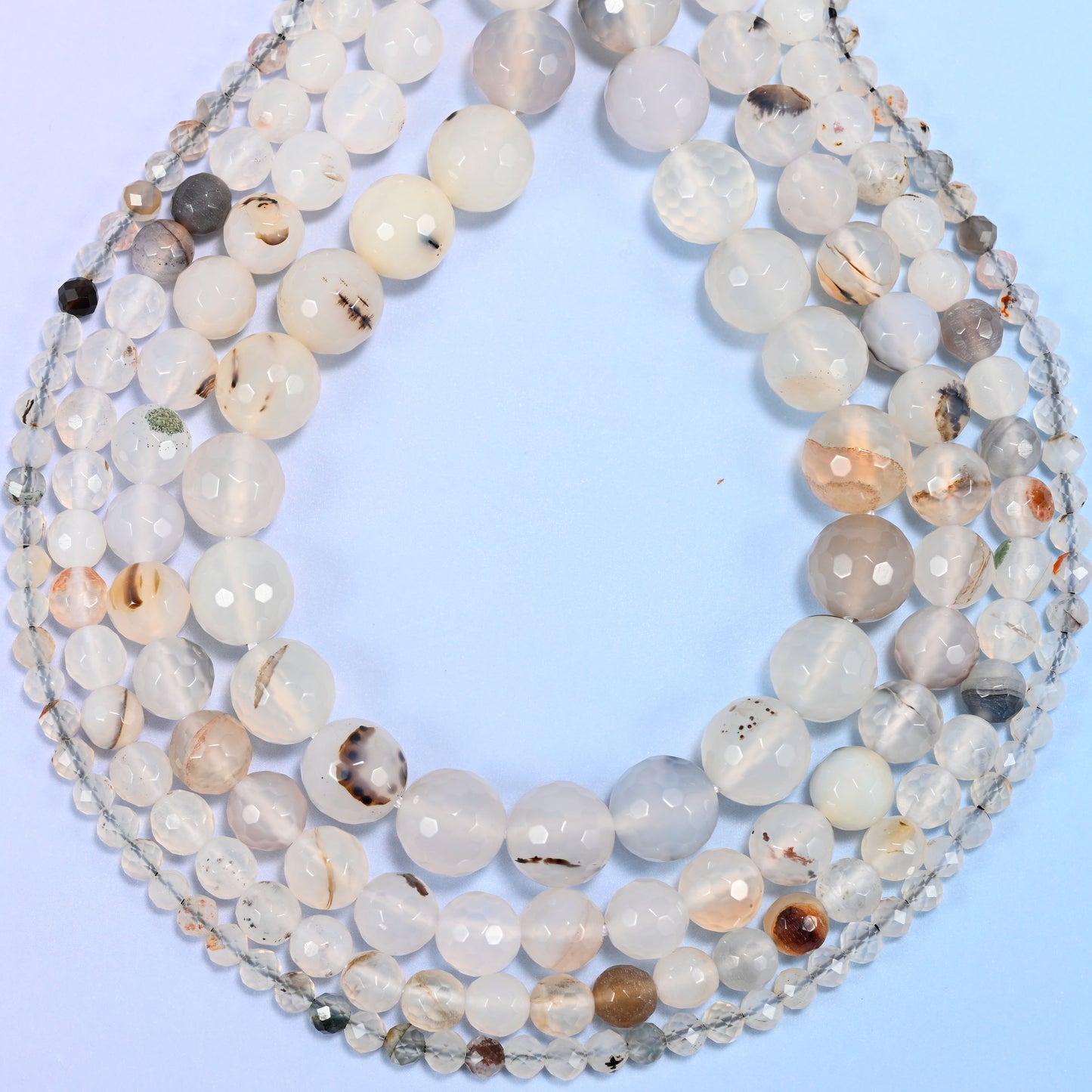 Black Flower Agate Faceted Round Beads: Jewelry Making, 15 Inch Strand