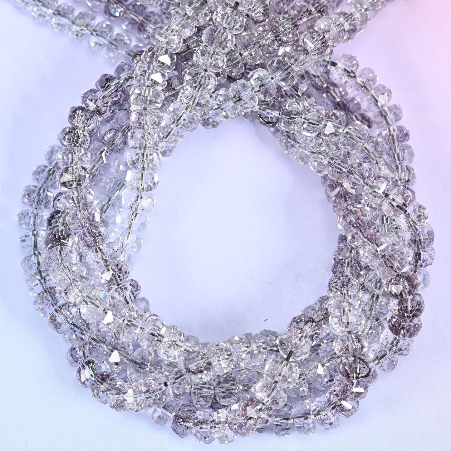 Transparent Light Purple Faceted Rondelle Glass Beads: Size 5x8mm, Jewelry Making Supply